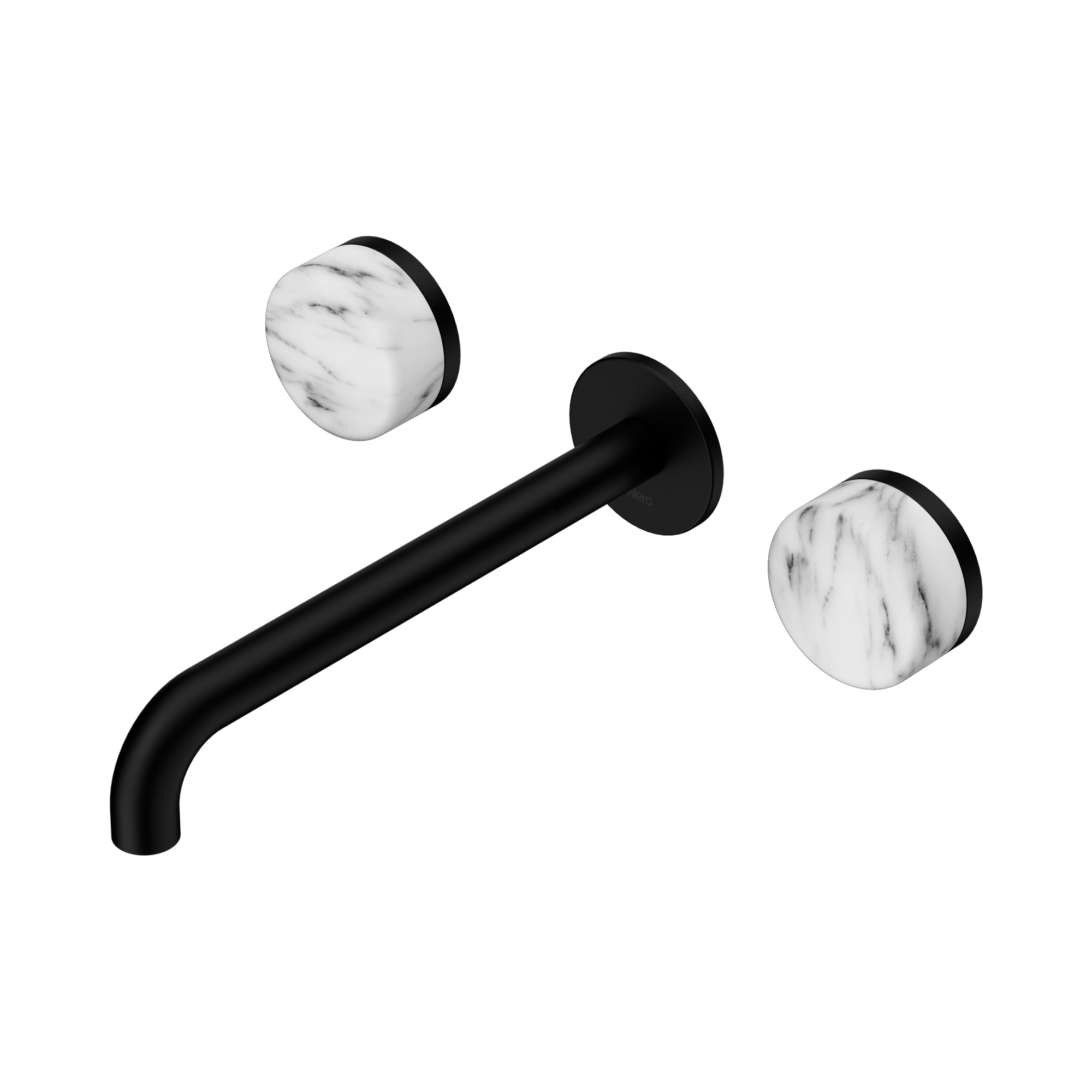 24 D050 MB Serenity Wall Basin Set 220mm Spout With Arabescato Corchia Handle Matte Black image 1