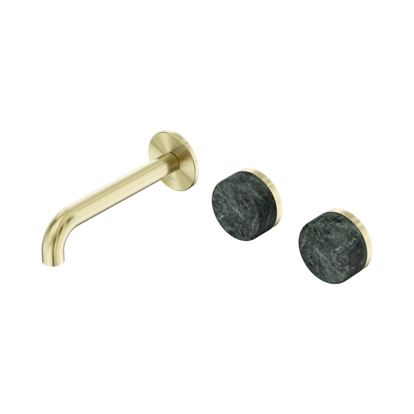 24 D054 BG Serenity Wall Basin Set 160mm Offset Spout With Verde Alpi Handle Brushed Gold Thumb
