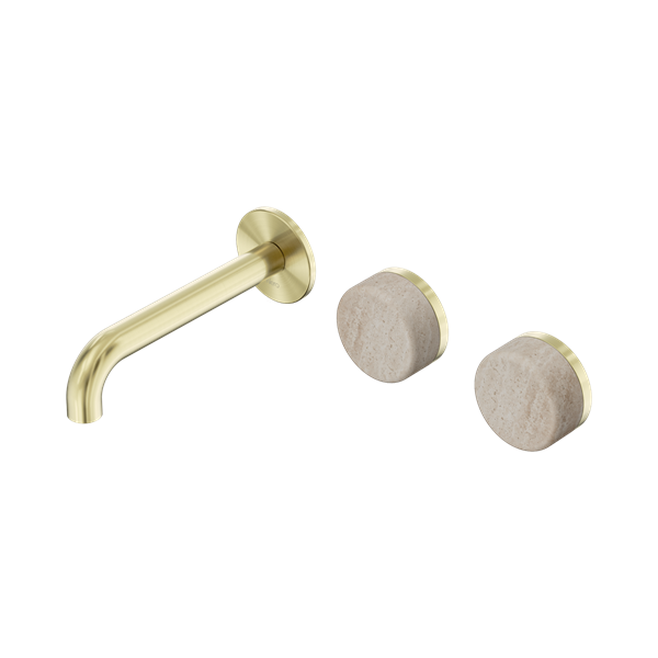 24 D055 BG Serenity Wall Basin Set 160mm Offset Spout With Rome Travertine Handle Brushed Gold Thumb