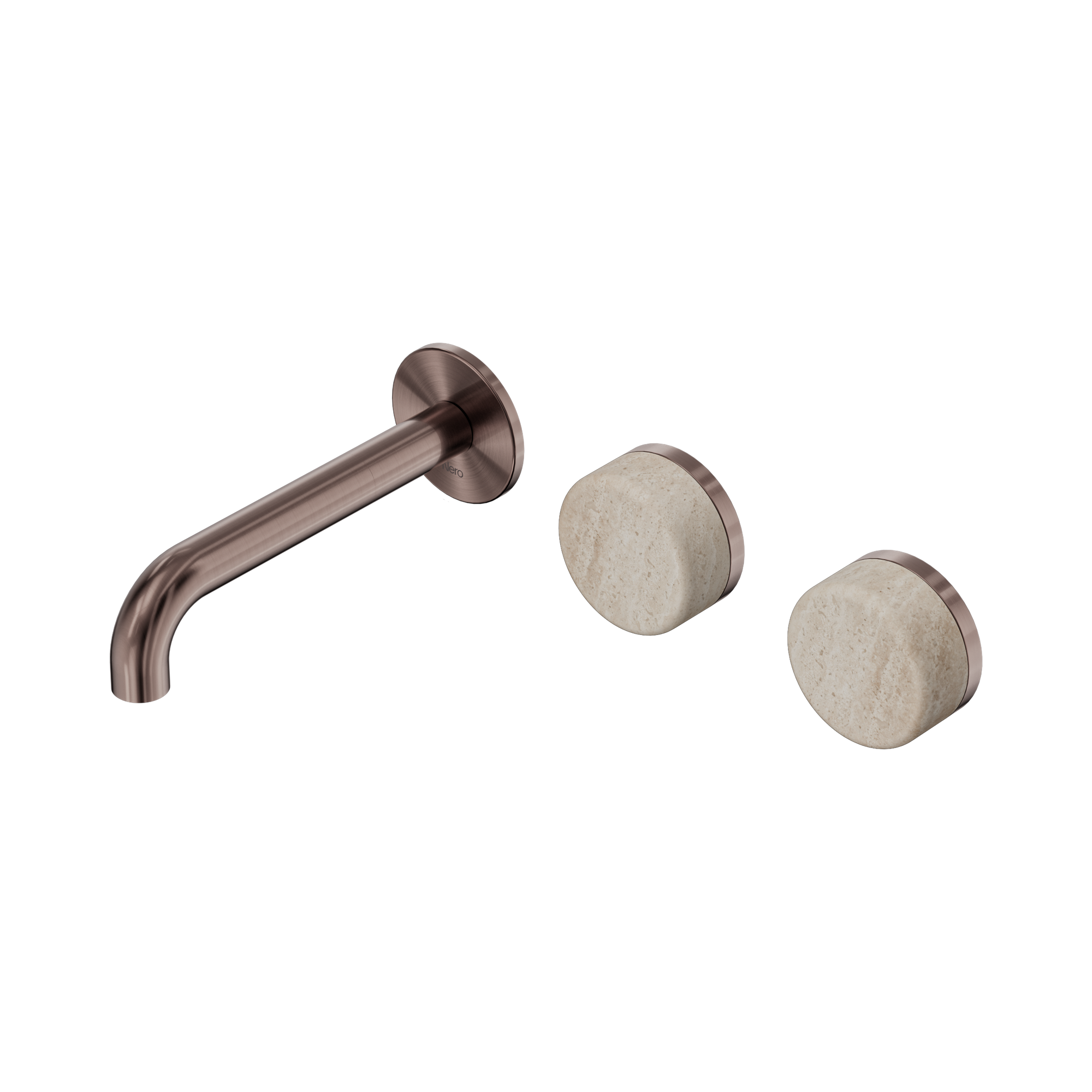 24 D055 BZ Serenity Wall Basin Set 160mm Offset Spout With Rome Travertine Handle Brushed Bronze image 1
