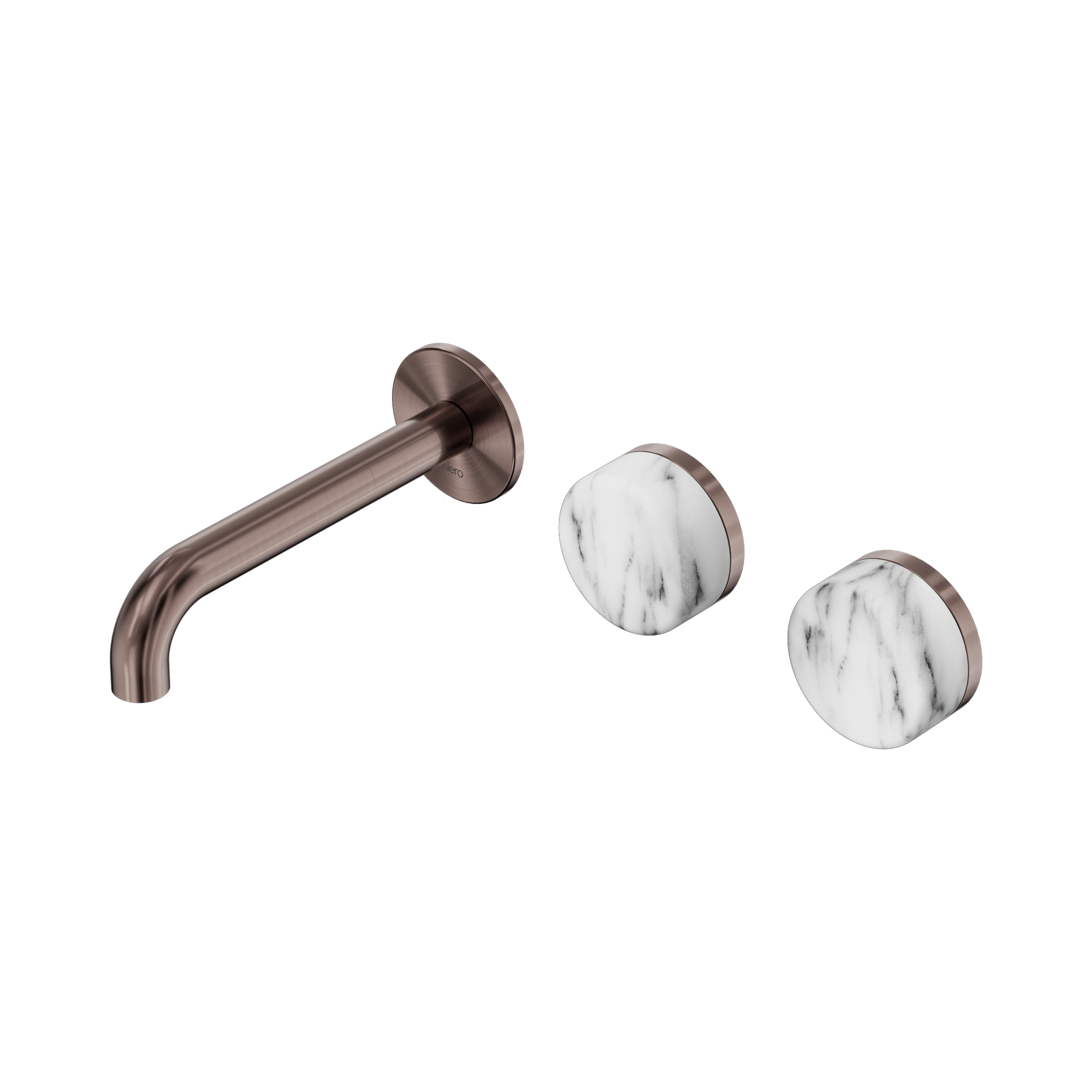 24 D056 BZ Serenity Wall Basin Set 160mm Offset Spout With Arabescato Corchia Handle Brushed Bronze image 1