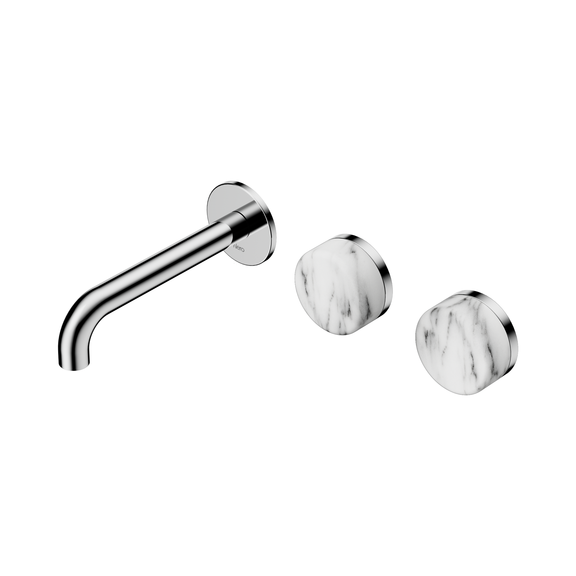 24 D056 CH Serenity Wall Basin Set 160mm Offset Spout With Arabescato Corchia Handle Chrome image 1