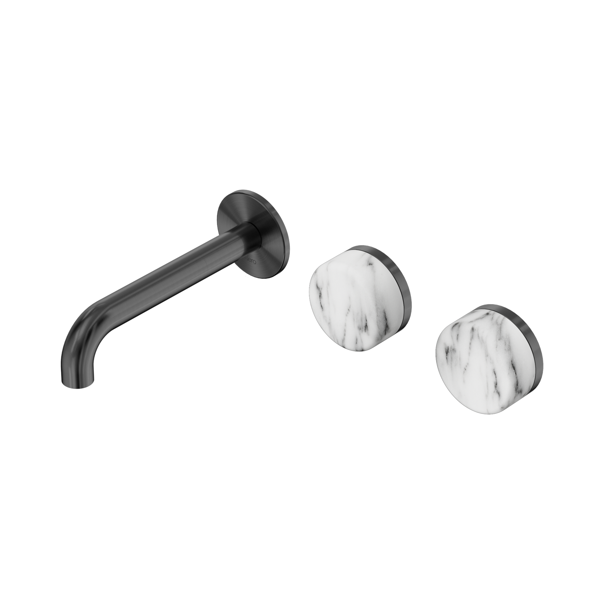 24 D056 GM Serenity Wall Basin Set 160mm Offset Spout With Arabescato Corchia Handle Gun Metal image 1