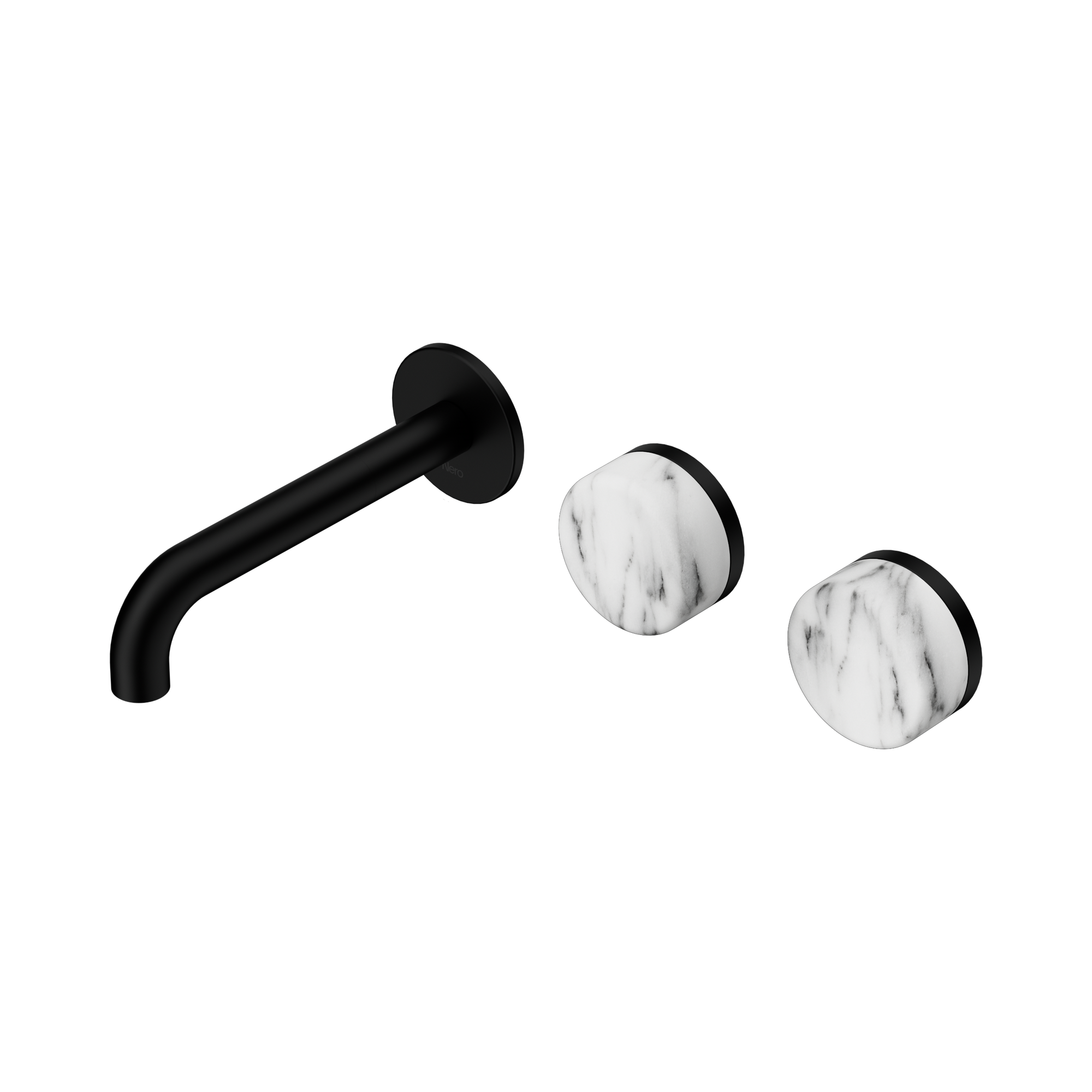 24 D056 MB Serenity Wall Basin Set 160mm Offset Spout With Arabescato Corchia Handle Matte Black image 1