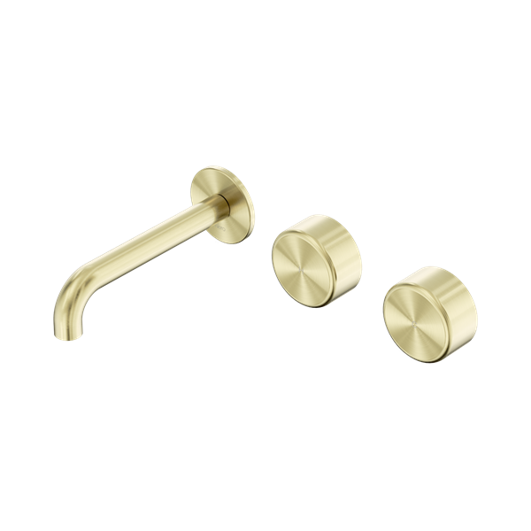 24 D058 BG Serenity Wall Basin Set 160mm Offset Spout With Metal Handle Brushed Gold Thumb