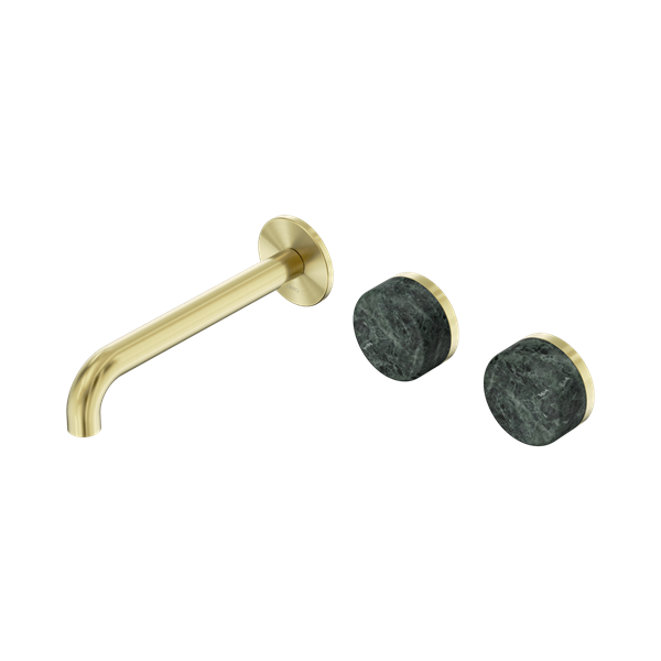 24 D060 BG Serenity Wall Basin Set 185mm Offset Spout With Verde Alpi Handle Brushed Gold Thumb
