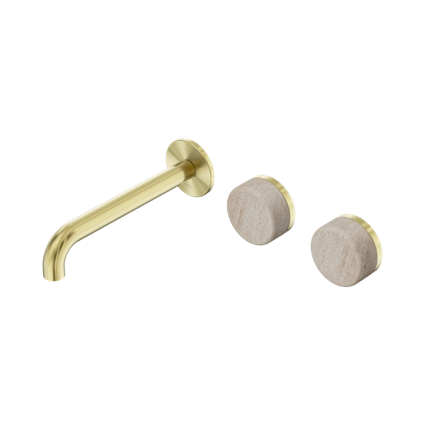 24 D061 BG Serenity Wall Basin Set 185mm Offset Spout With Rome Travertine Handle Brushed Gold Thumb