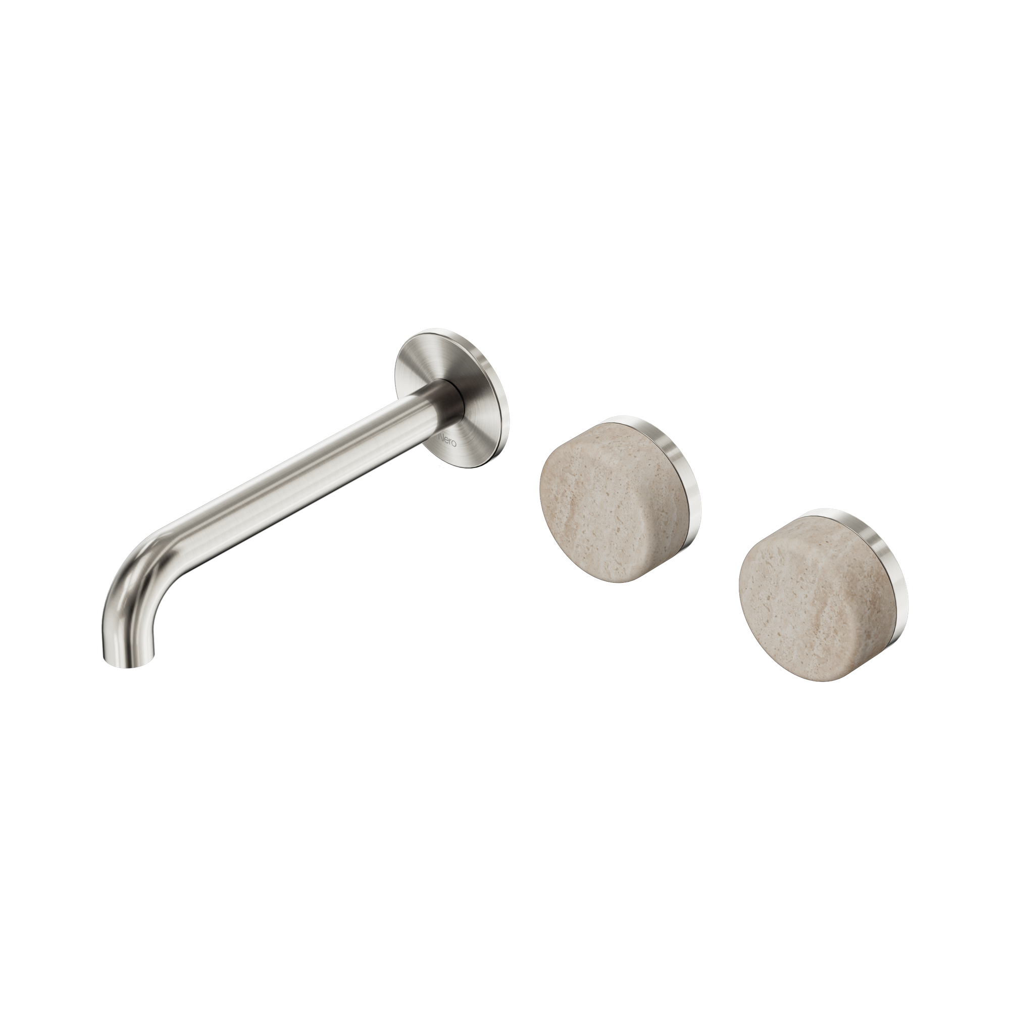 24 D061 BN Serenity Wall Basin Set 185mm Offset Spout With Rome Travertine Handle Brushed Nickel image 1