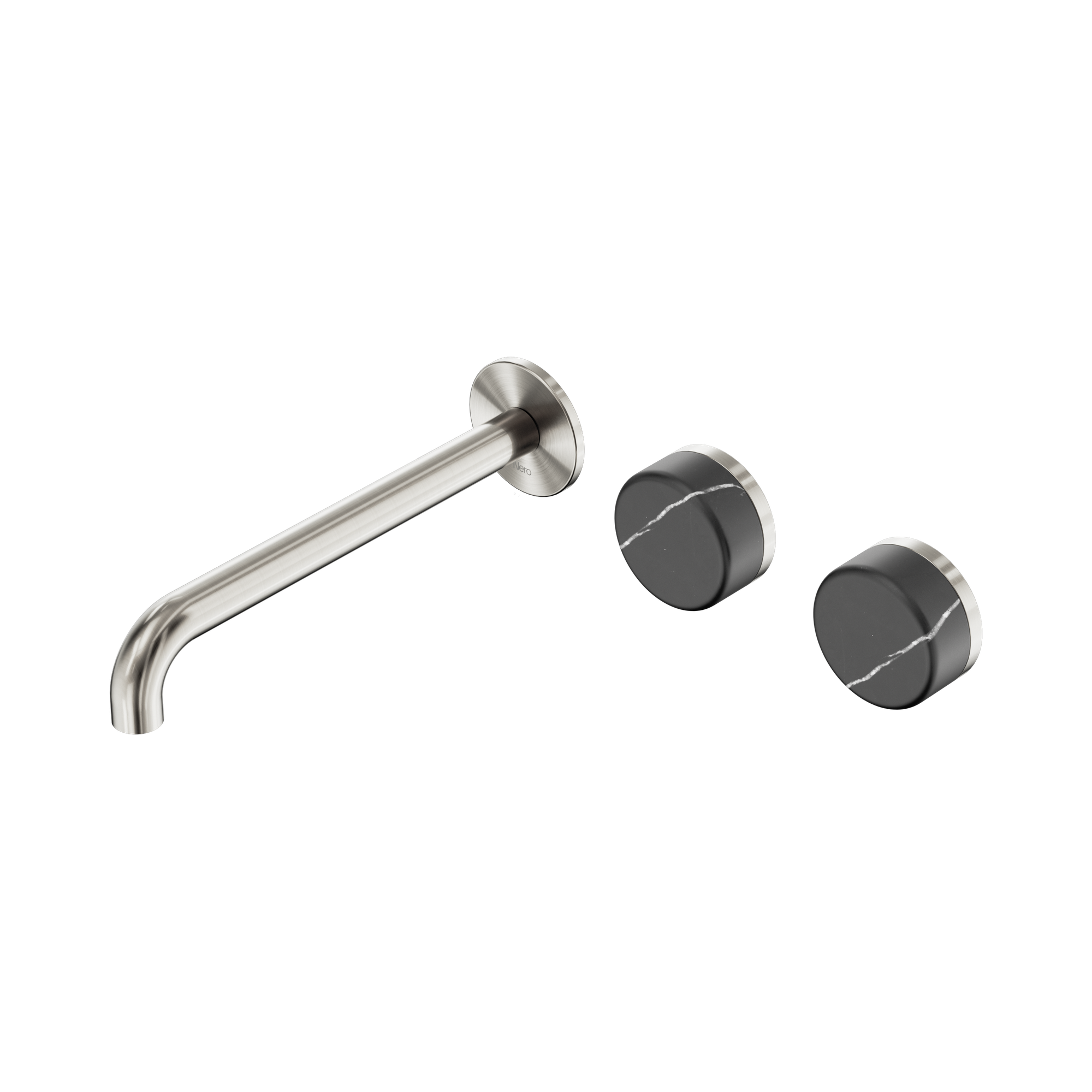 24 D065 BN Serenity Wall Basin Set 220mm Offset Spout With Carrara Handle Brushed Nickel image 1