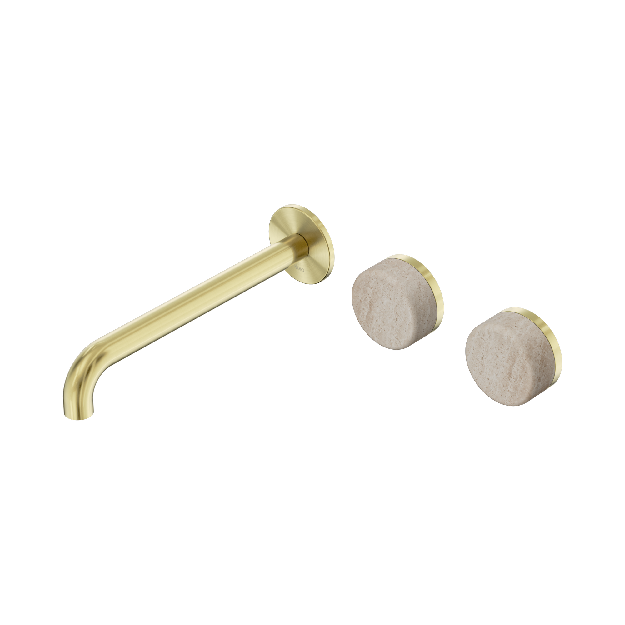 24 D067 BG Serenity Wall Basin Set 220mm Offset Spout With Rome Travertine Handle Brushed Gold image 1