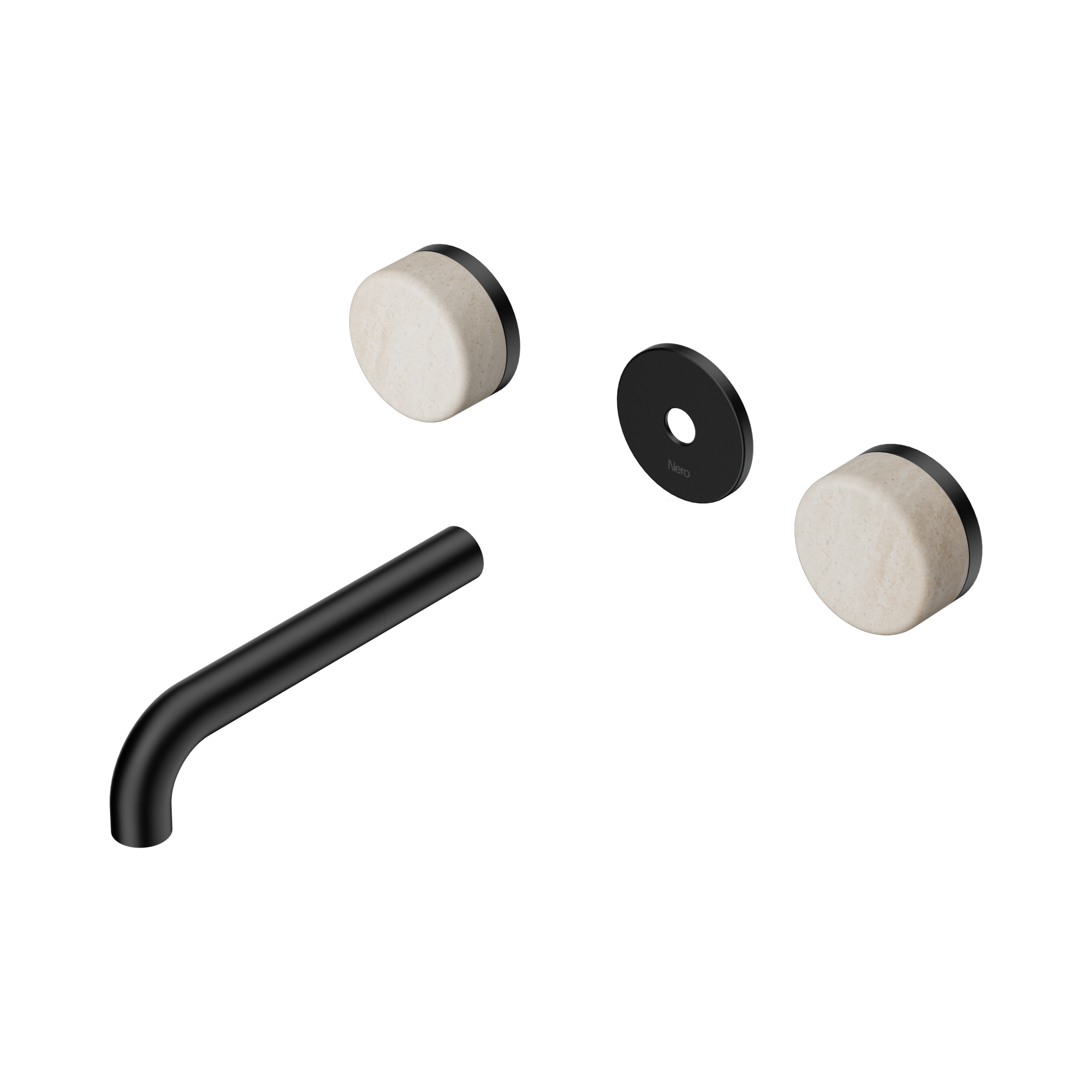 24 D076 MB Serenity Wall Basin Set 160mm Spout With Rome Travertine Handle Trim Kit Only Matte Black image 1