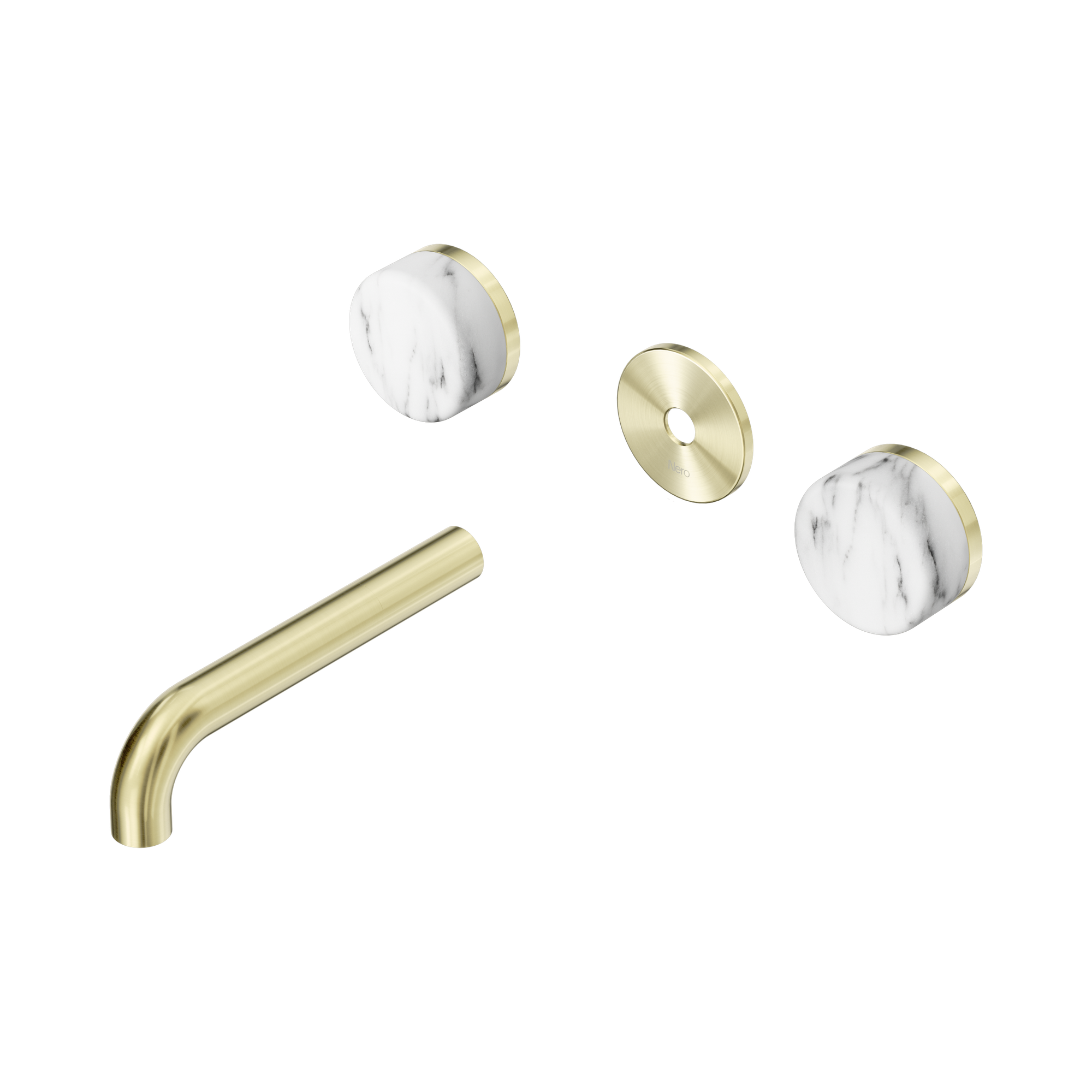24 D077 BG Serenity Wall Basin Set 160mm Spout With Arabescato Corchia Handle Trim Kit Only Brushed Gold image 1