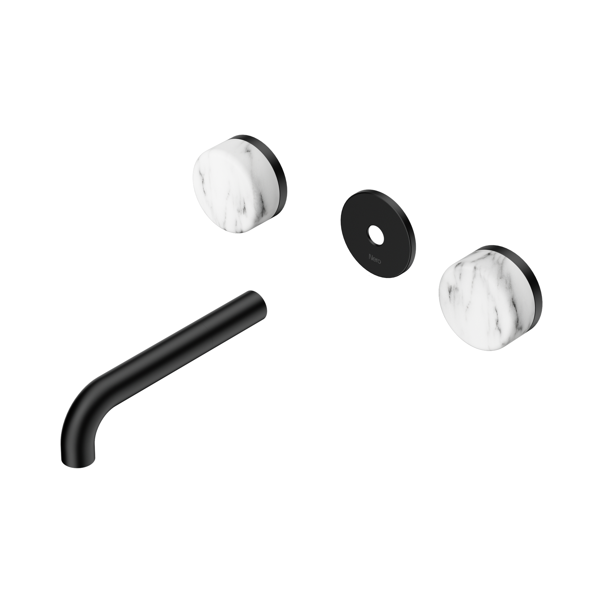 24 D077 MB Serenity Wall Basin Set 160mm Spout With Arabescato Corchia Handle Trim Kit Only Matte Black image 1