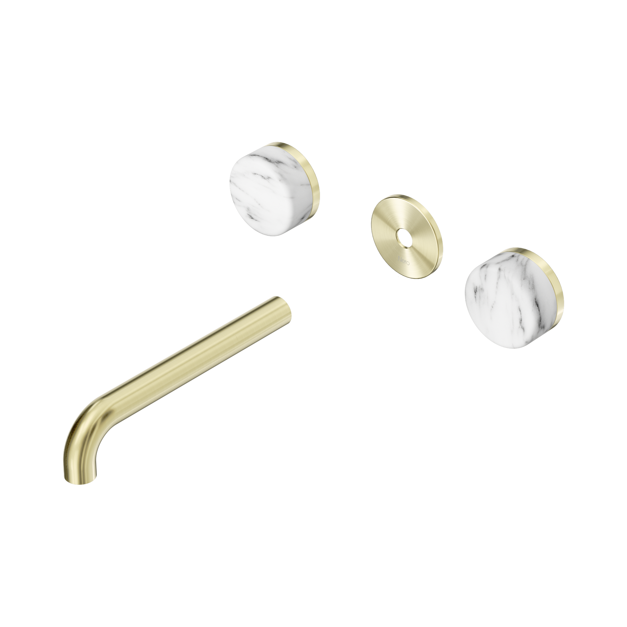 24 D083 BG Serenity Wall Basin Set 185mm Spout With Arabescato Corchia Handle Trim Kit Only Brushed Gold image 1