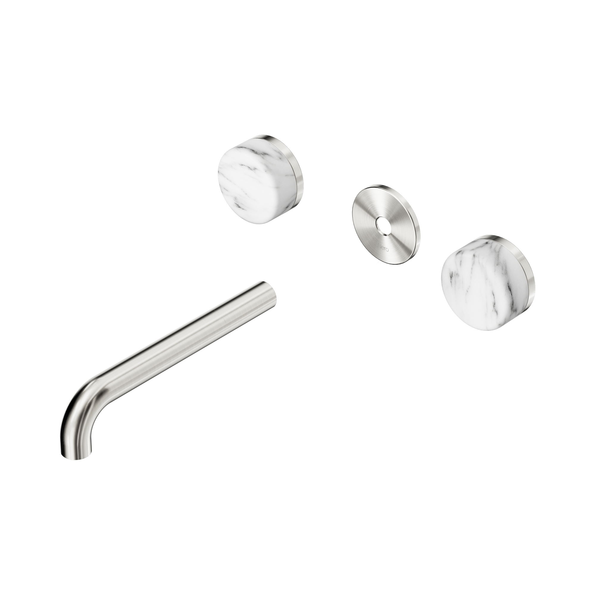 24 D083 BN Serenity Wall Basin Set 185mm Spout With Arabescato Corchia Handle Trim Kit Only Brushed Nickel image 1
