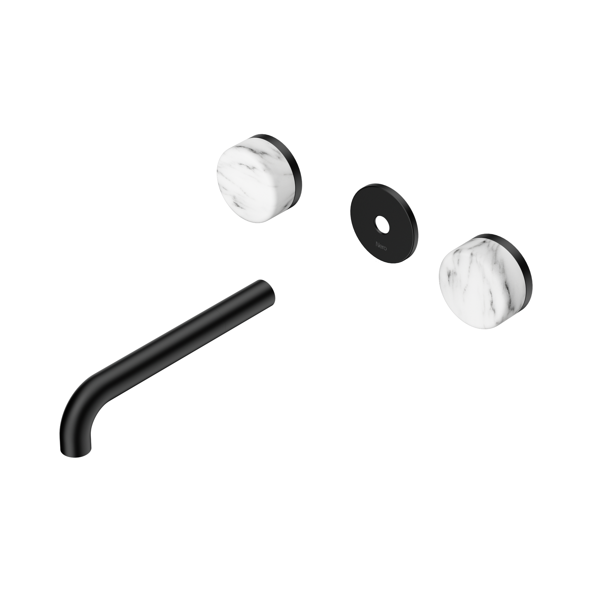 24 D083 MB Serenity Wall Basin Set 185mm Spout With Arabescato Corchia Handle Trim Kit Only Matte Black image 1