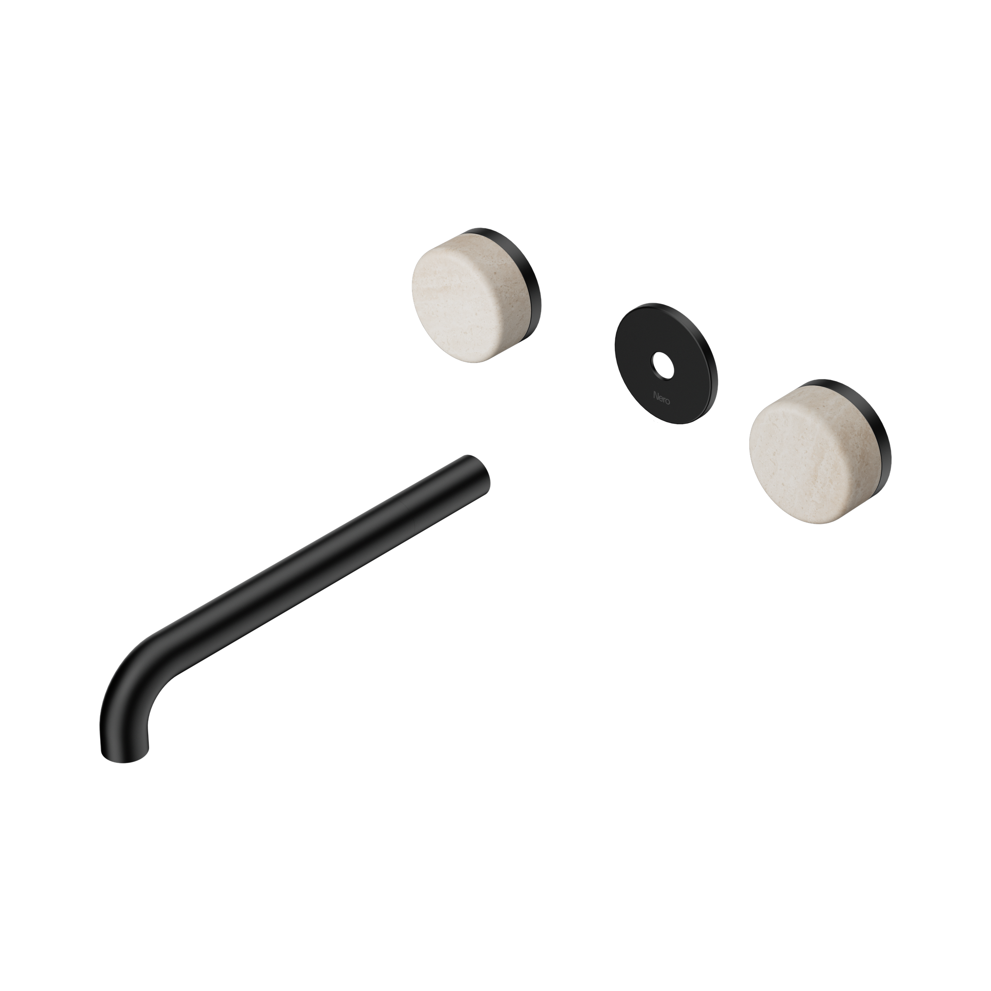 24 D088 MB Serenity Wall Basin Set 220mm Spout With Rome Travertine Handle Trim Kit Only Matte Black image 1