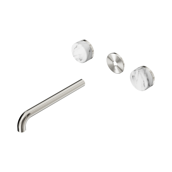 24 D089 BN Serenity Wall Basin Set 220mm Spout With Arabescato Corchia Handle Trim Kit Only Brushed Nickel Thumb