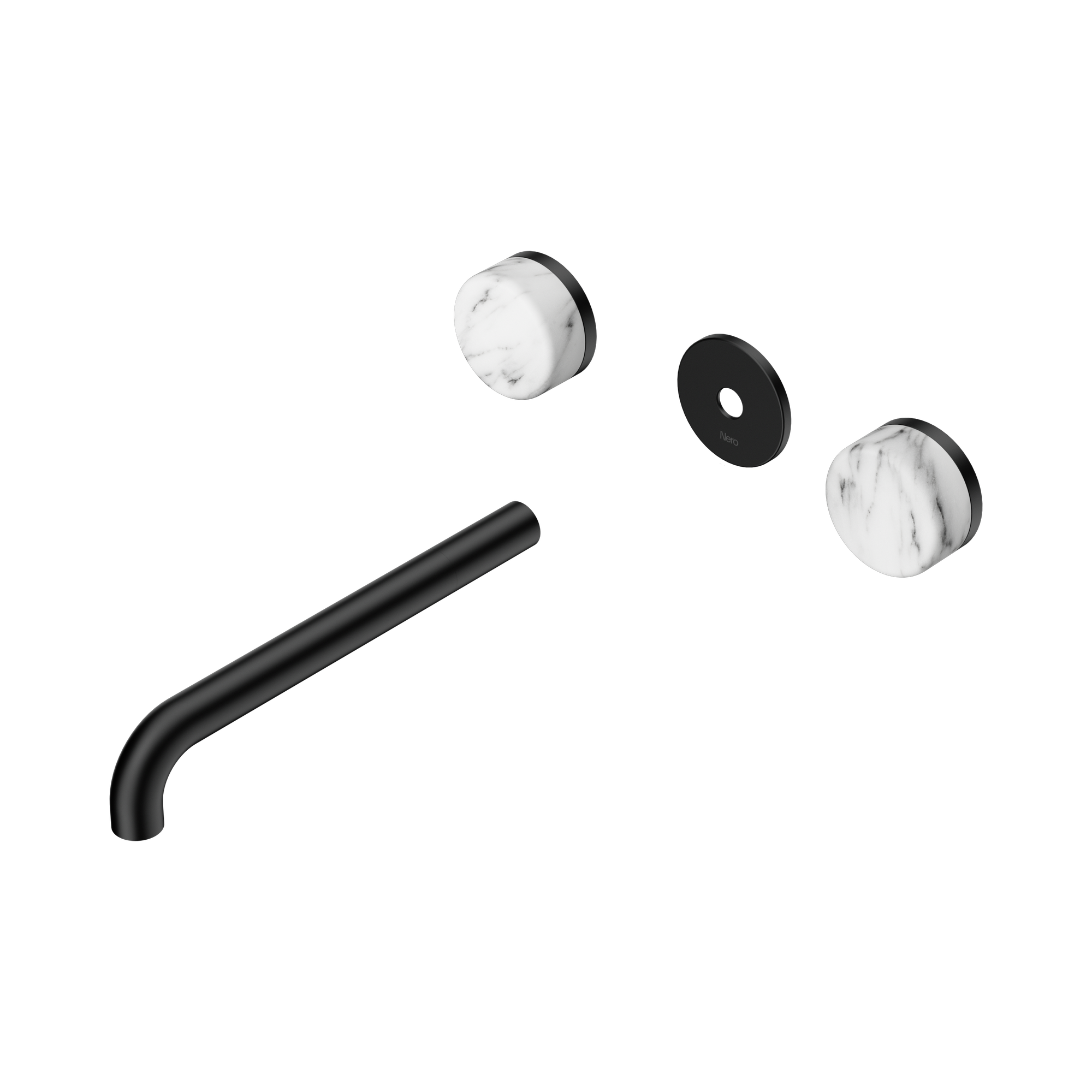 24 D089 MB Serenity Wall Basin Set 220mm Spout With Arabescato Corchia Handle Trim Kit Only Matte Black image 1