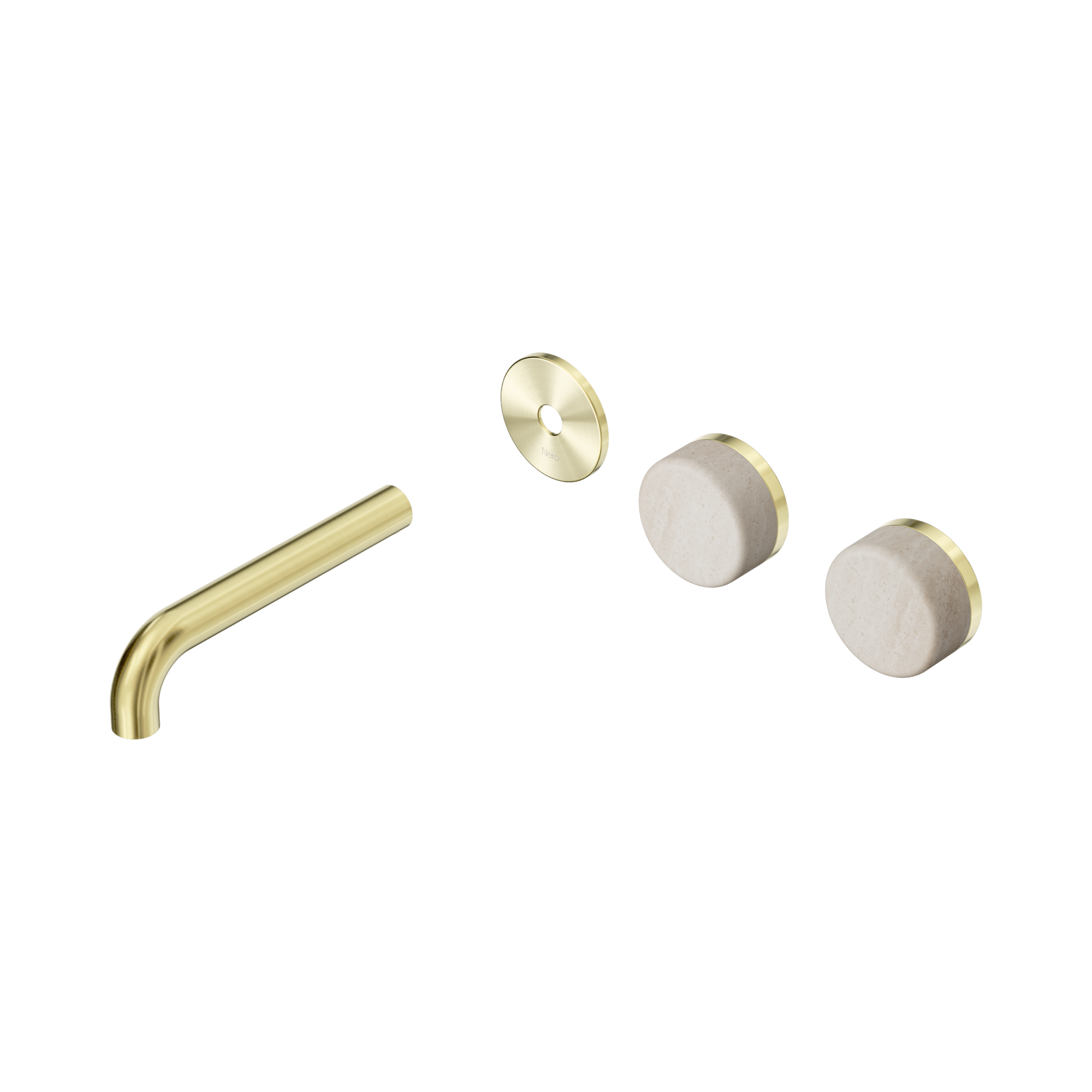 24 D094 BG Serenity Wall Basin Set 160mm Offset spout With Rome Travertine Handle Trim Kit Only Brushed Gold image 1