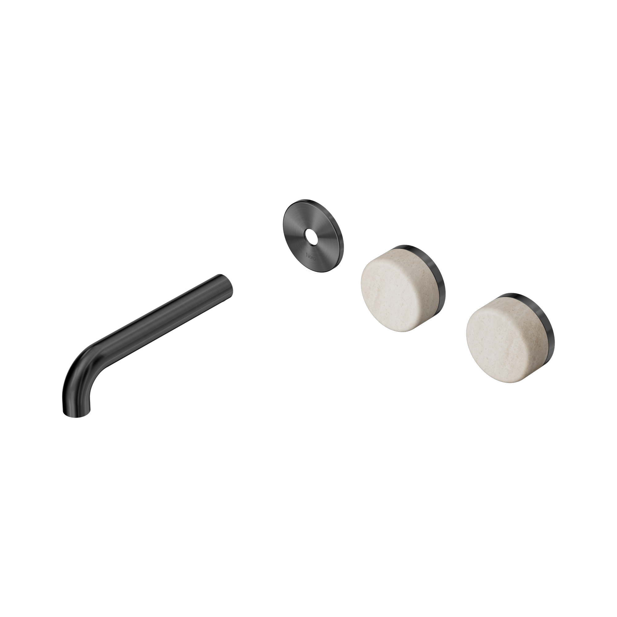 24 D094 GM Serenity Wall Basin Set 160mm Offset spout With Rome Travertine Handle Trim Kit Only Gun Metal image 1