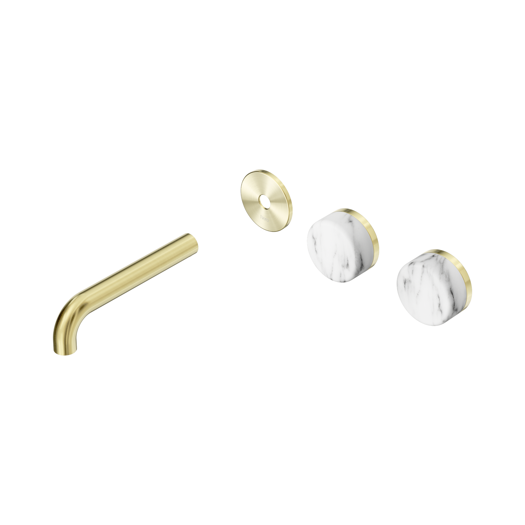 24 D095 BG Serenity Wall Basin Set 160mm Offset spout With Arabescato Corchia Handle Trim Kit Only Brushed Gold image 1