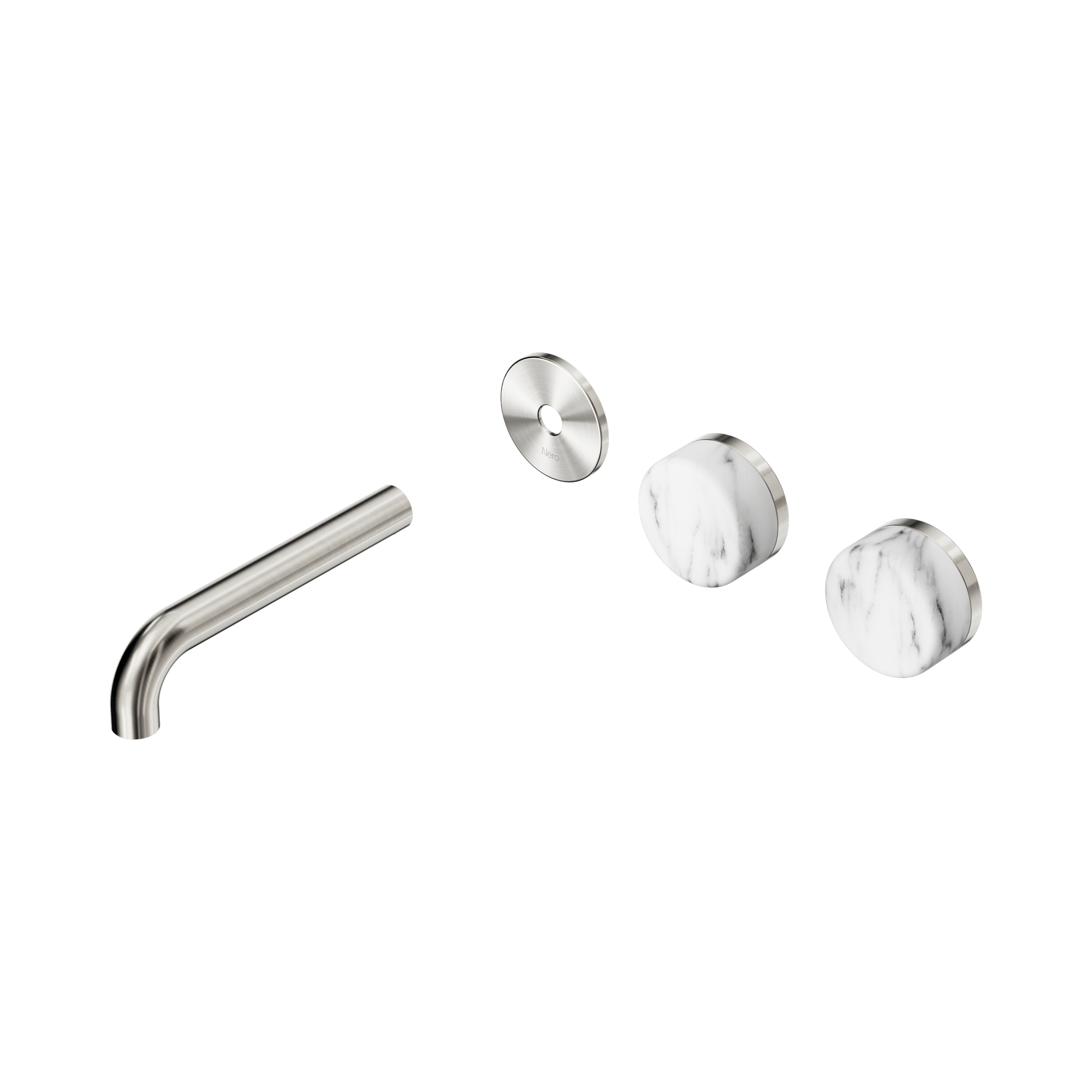 24 D095 BN Serenity Wall Basin Set 160mm Offset spout With Arabescato Corchia Handle Trim Kit Only Brushed Nickel image 1