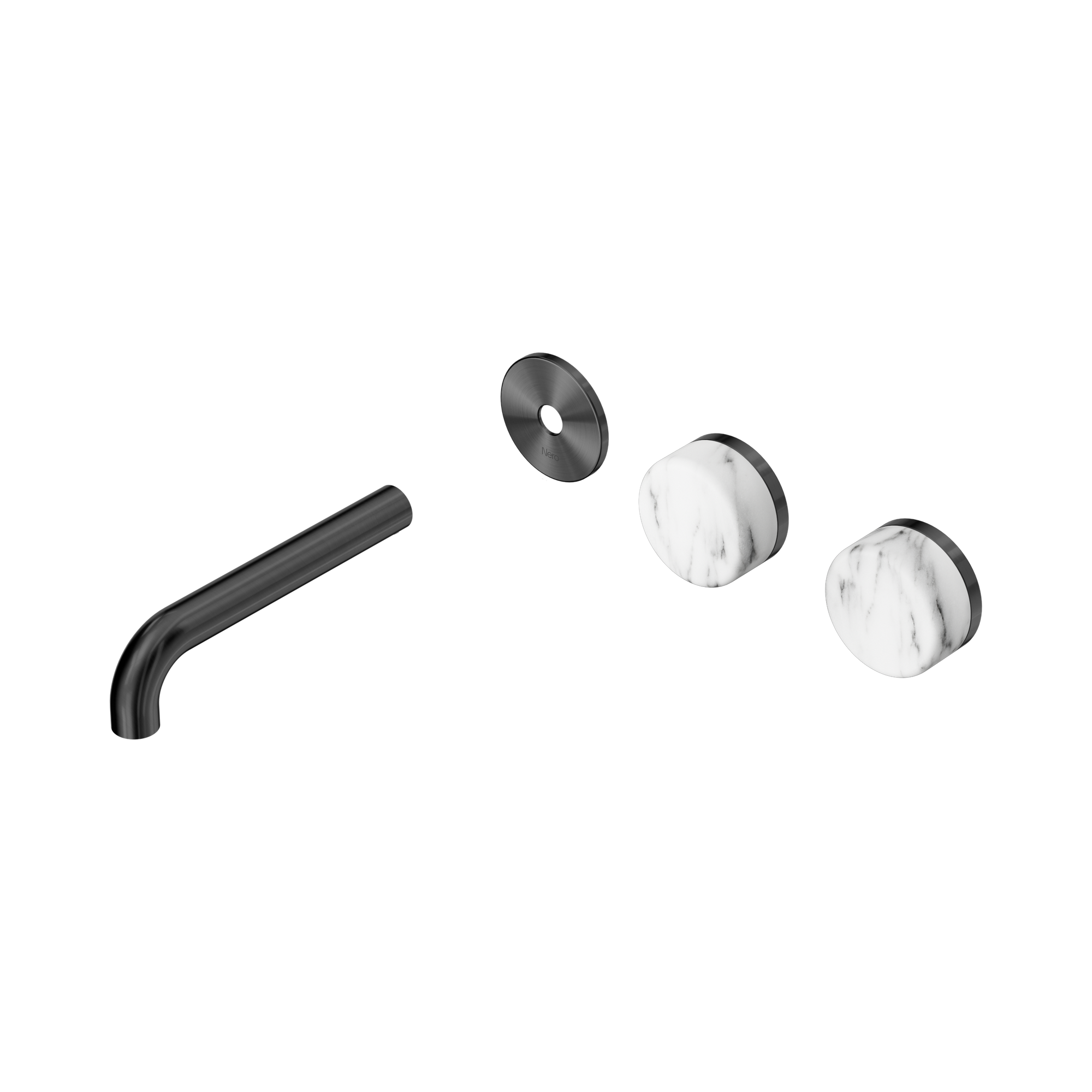 24 D095 GM Serenity Wall Basin Set 160mm Offset spout With Arabescato Corchia Handle Trim Kit Only Gun Metal image 1