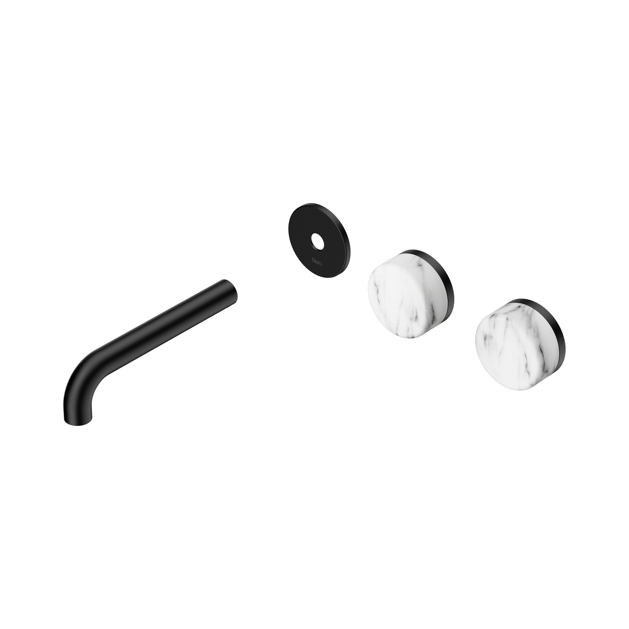 24 D095 MB Serenity Wall Basin Set 160mm Offset spout With Arabescato Corchia Handle Trim Kit Only Matte Black image 1