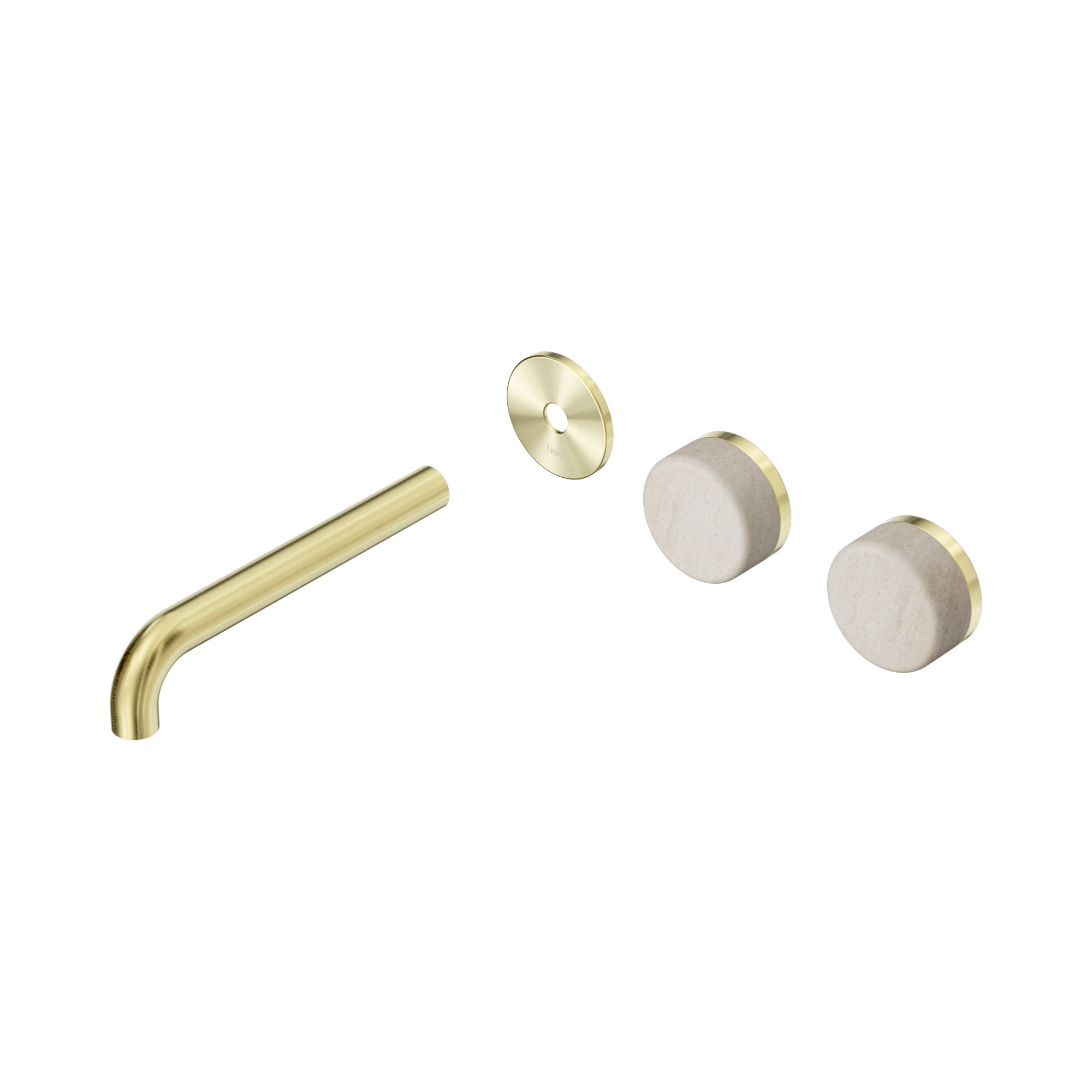 24 D100 BG Serenity Wall Basin Set 185mm Offset spout With Rome Travertine Handle Trim Kit Only Brushed Gold image 1