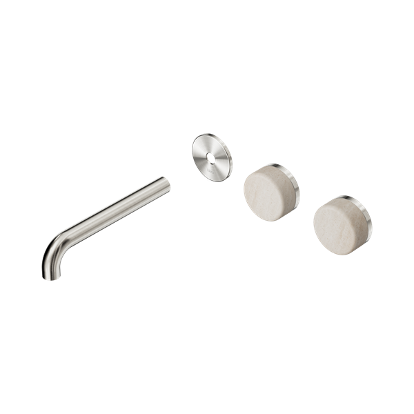 24 D100 BN Serenity Wall Basin Set 185mm Offset spout With Rome Travertine Handle Trim Kit Only Brushed Nickel Thumb
