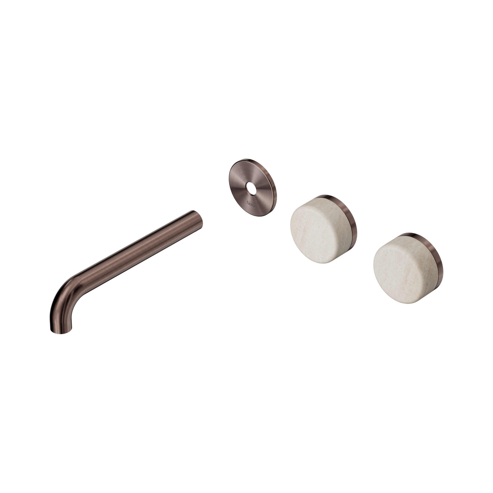 24 D100 BZ Serenity Wall Basin Set 185mm Offset spout With Rome Travertine Handle Trim Kit Only Brushed Bronze image 1