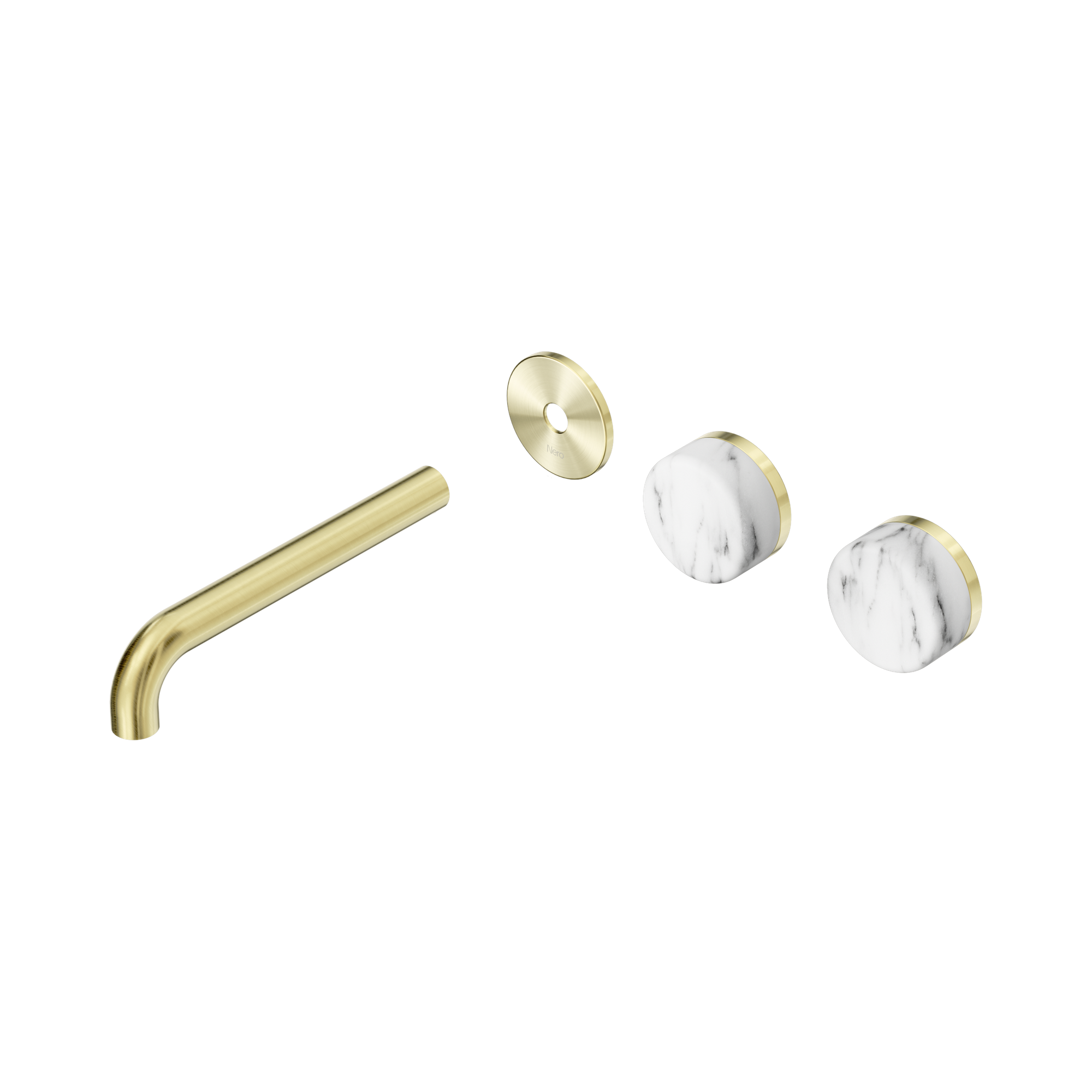24 D101 BG Serenity Wall Basin Set 185mm Offset spout With Arabescato Corchia Handle Trim Kit Only Brushed Gold image 1