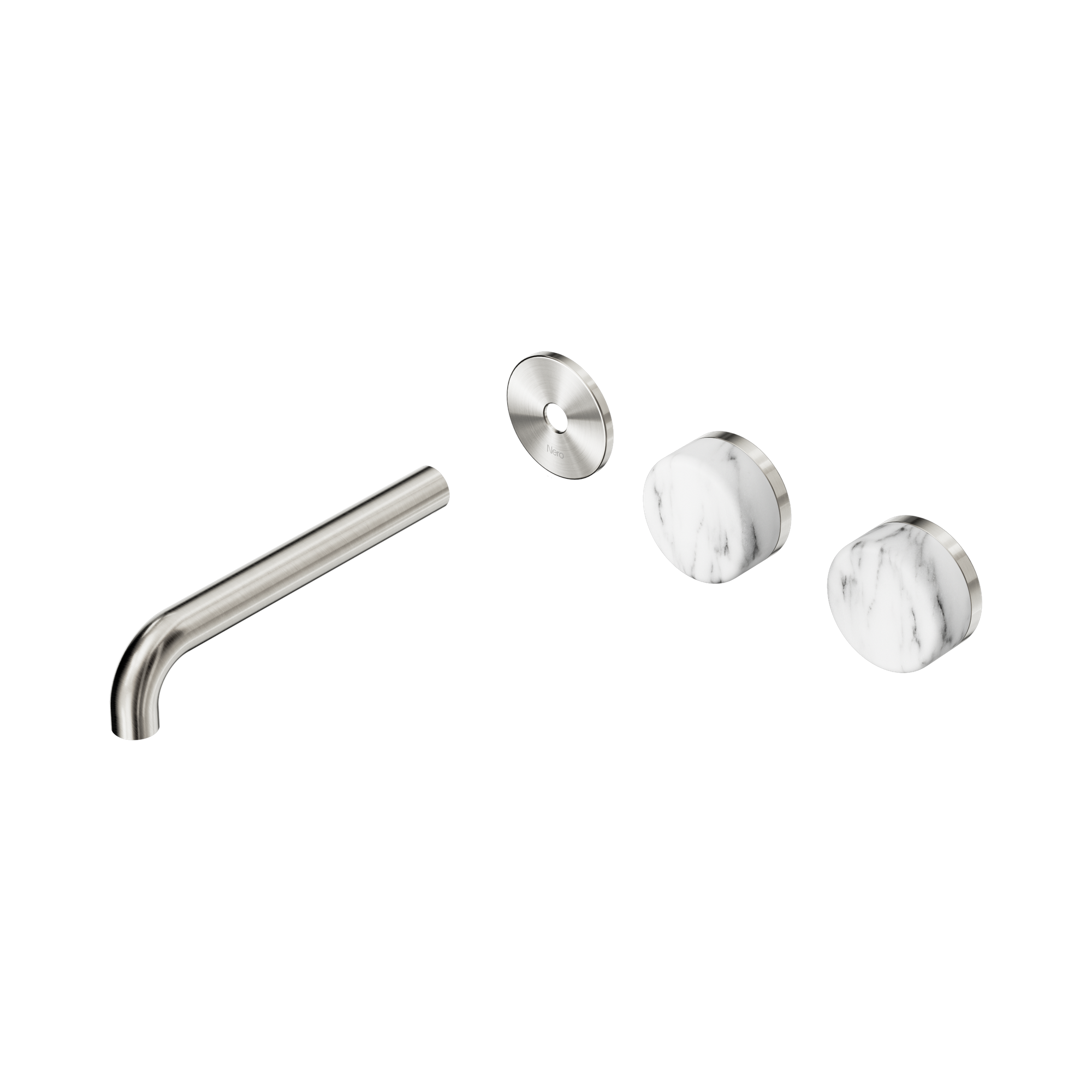24 D101 BN Serenity Wall Basin Set 185mm Offset spout With Arabescato Corchia Handle Trim Kit Only Brushed Nickel image 1