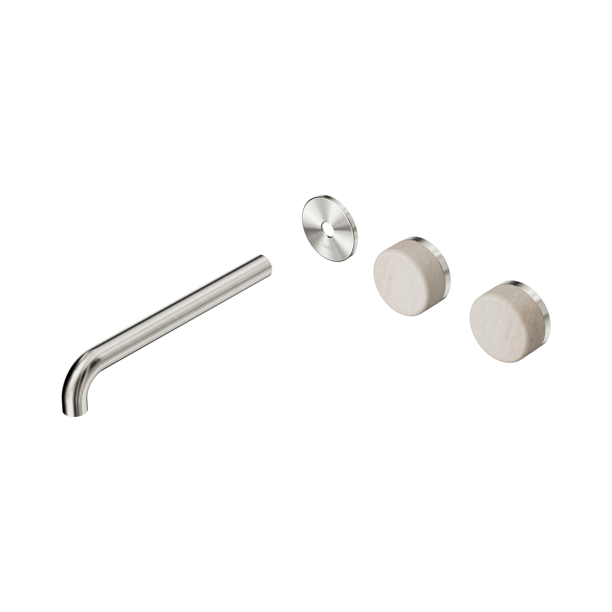 24 D106 BN Serenity Wall Basin Set 220mm Offset spout With Rome Travertine Handle Trim Kit Only Brushed Nickel image 1