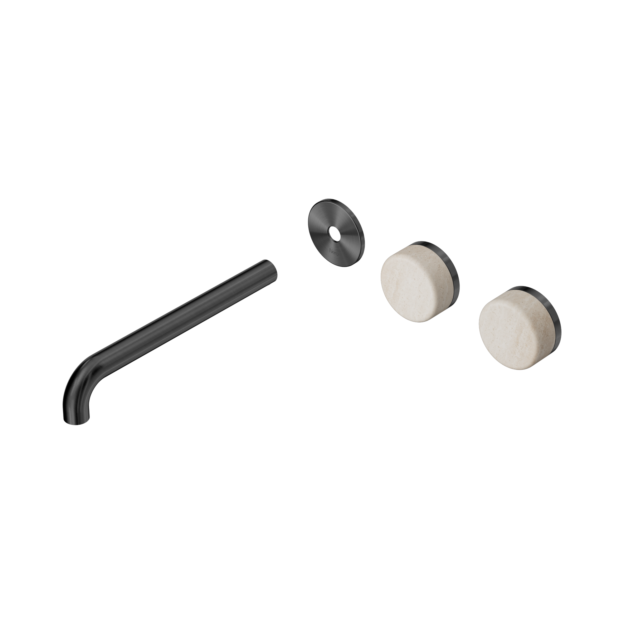 24 D106 GM Serenity Wall Basin Set 220mm Offset spout With Rome Travertine Handle Trim Kit Only Gun Metal image 1