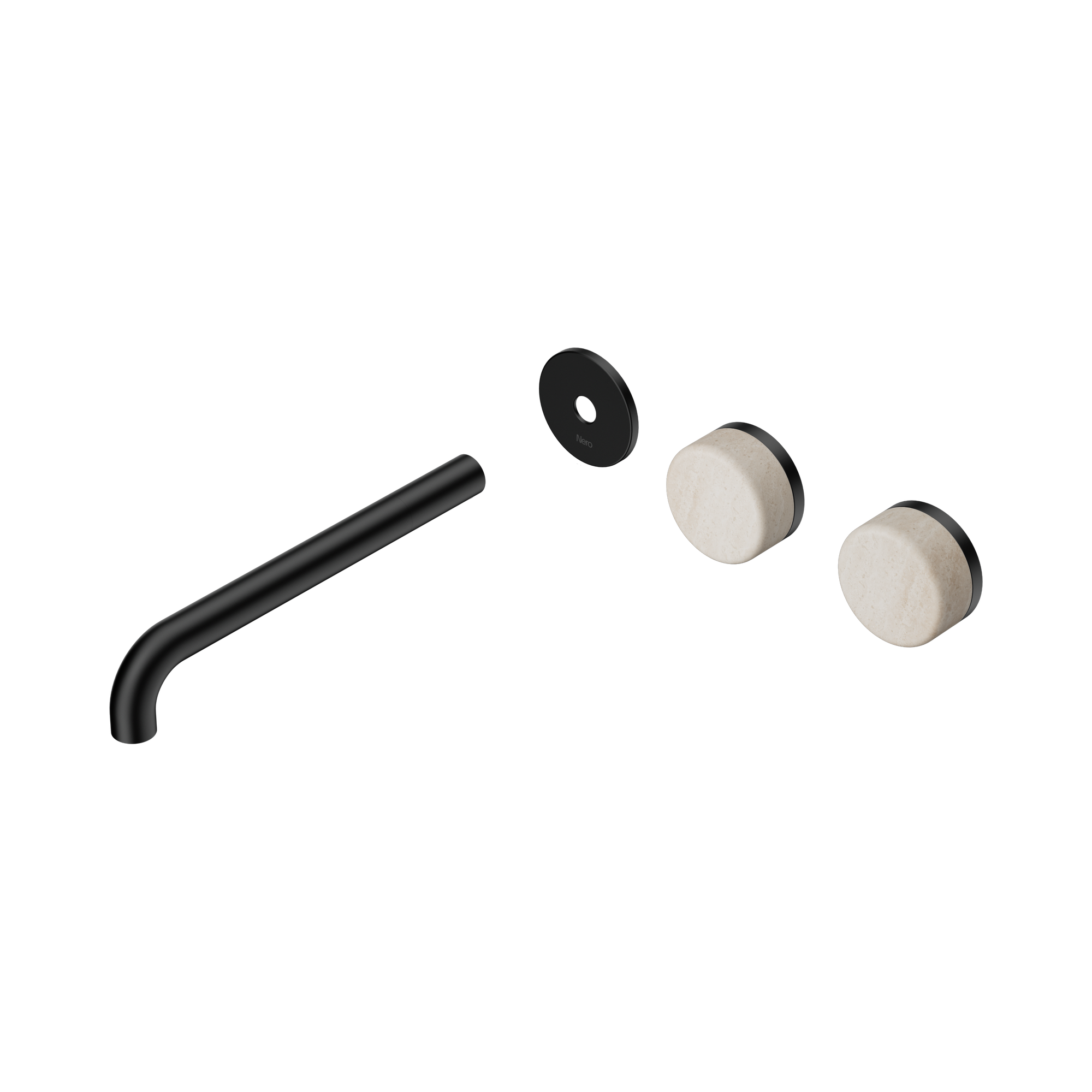 24 D106 MB Serenity Wall Basin Set 220mm Offset spout With Rome Travertine Handle Trim Kit Only Matte Black image 1