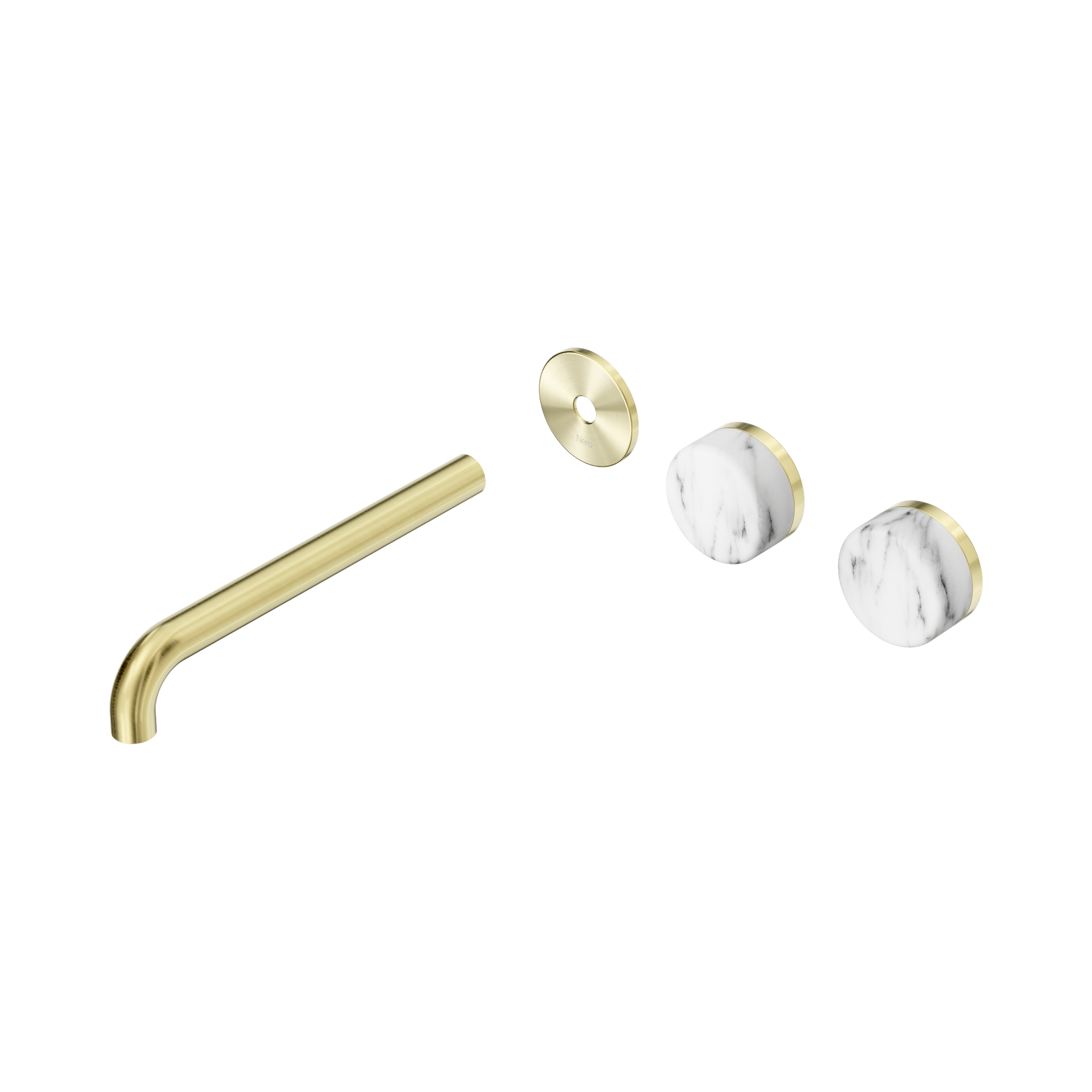 24 D107 BG Serenity Wall Basin Set 220mm Offset spout With Arabescato Corchia Handle Trim Kit Only Brushed Gold image 1