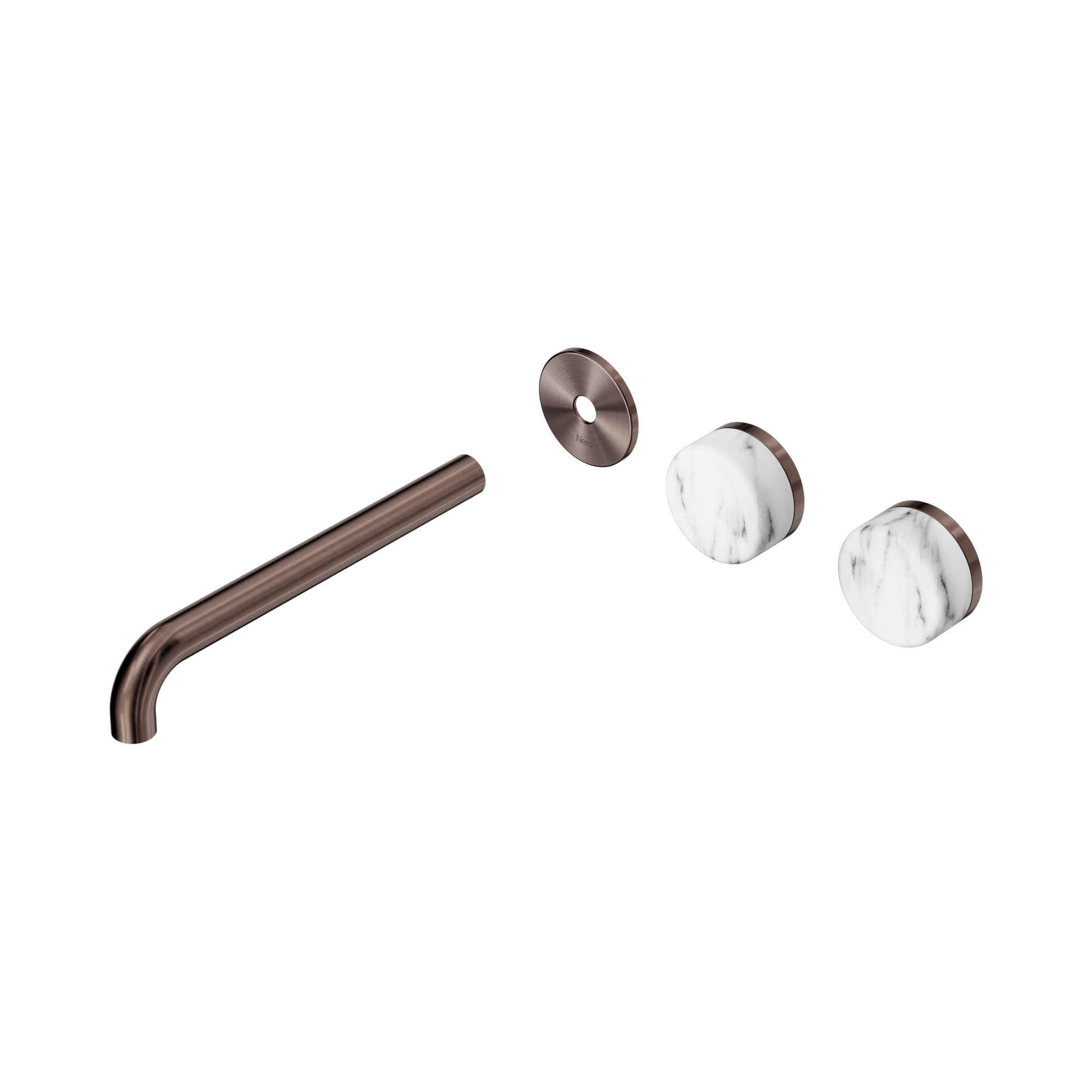 24 D107 BZ Serenity Wall Basin Set 220mm Offset spout With Arabescato Corchia Handle Trim Kit Only Brushed Bronze image 1