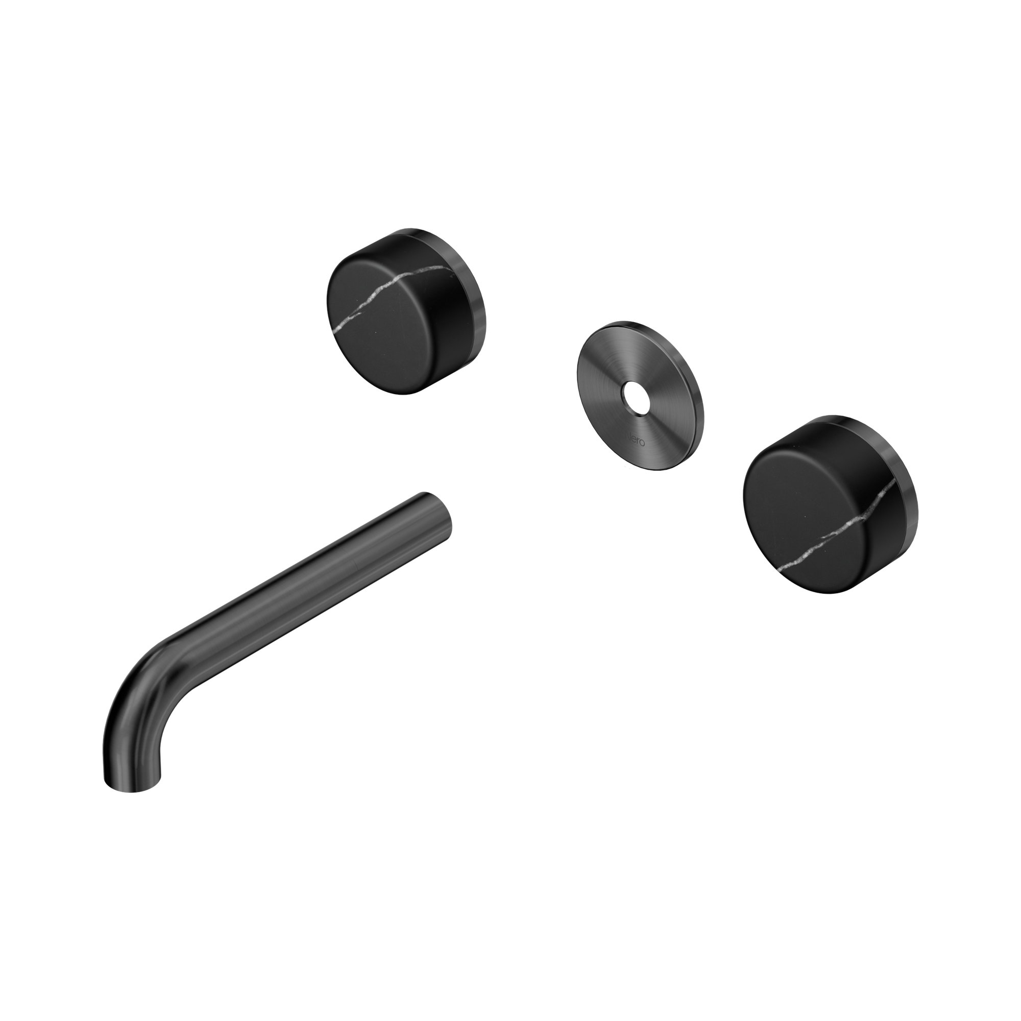 24 D110 GM Serenity Wall Basin Set 160mm Spout With Marquina Black Handle Trim Kit Only Gun Metal image 1