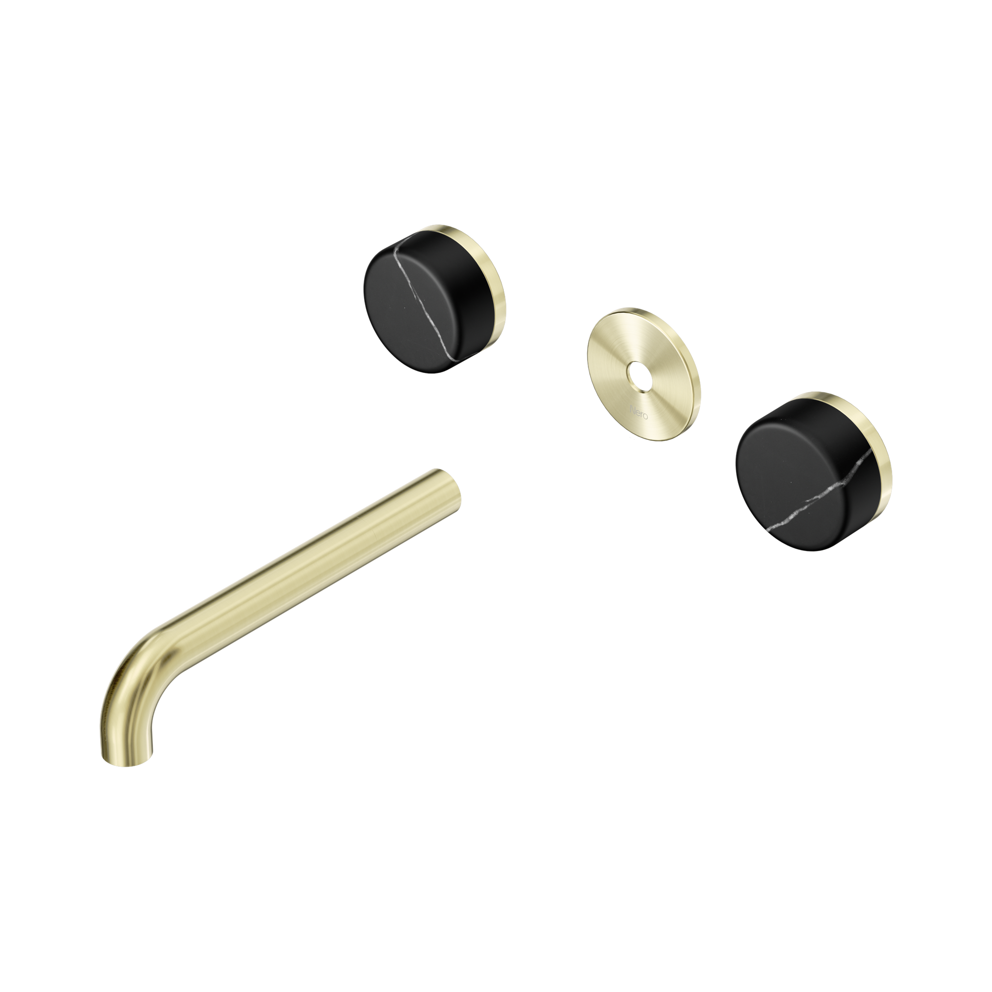 24 D111 BG Serenity Wall Basin Set 185mm Spout With Marquina Black Handle Trim Kit Only Brushed Gold image 1