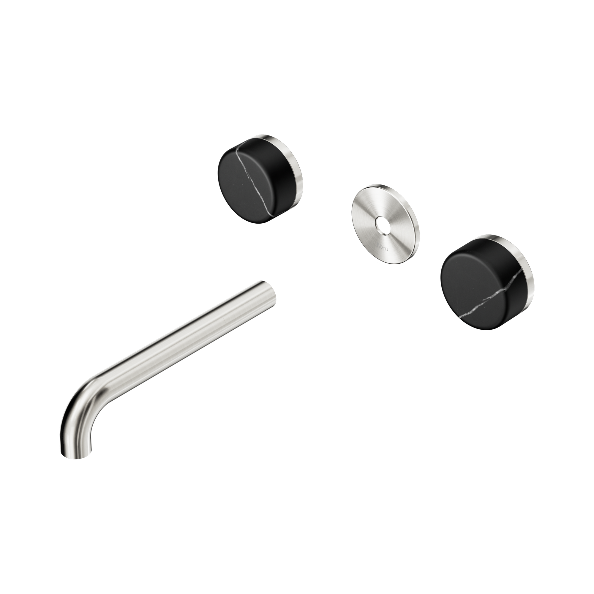 24 D111 BN Serenity Wall Basin Set 185mm Spout With Marquina Black Handle Trim Kit Only Brushed Nickel image 1