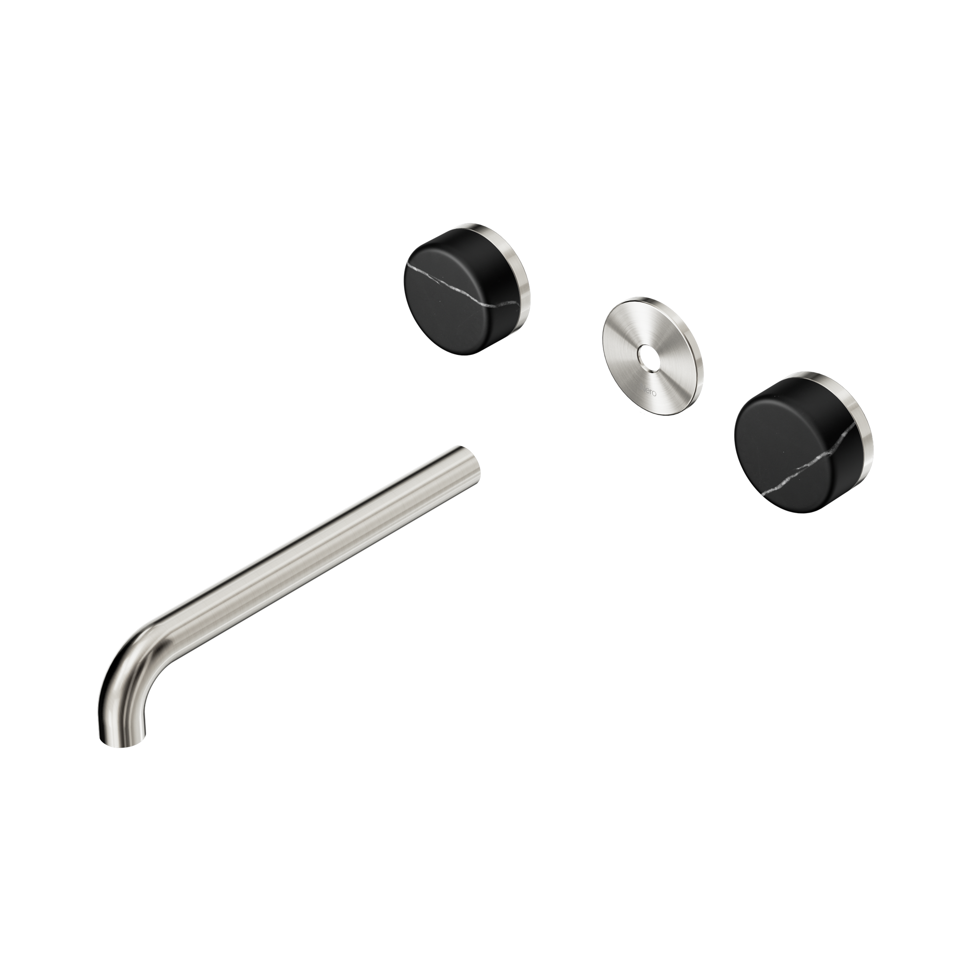 24 D112 BN Serenity Wall Basin Set 220mm Spout With Marquina Black Handle Trim Kit Only Brushed Nickel image 1