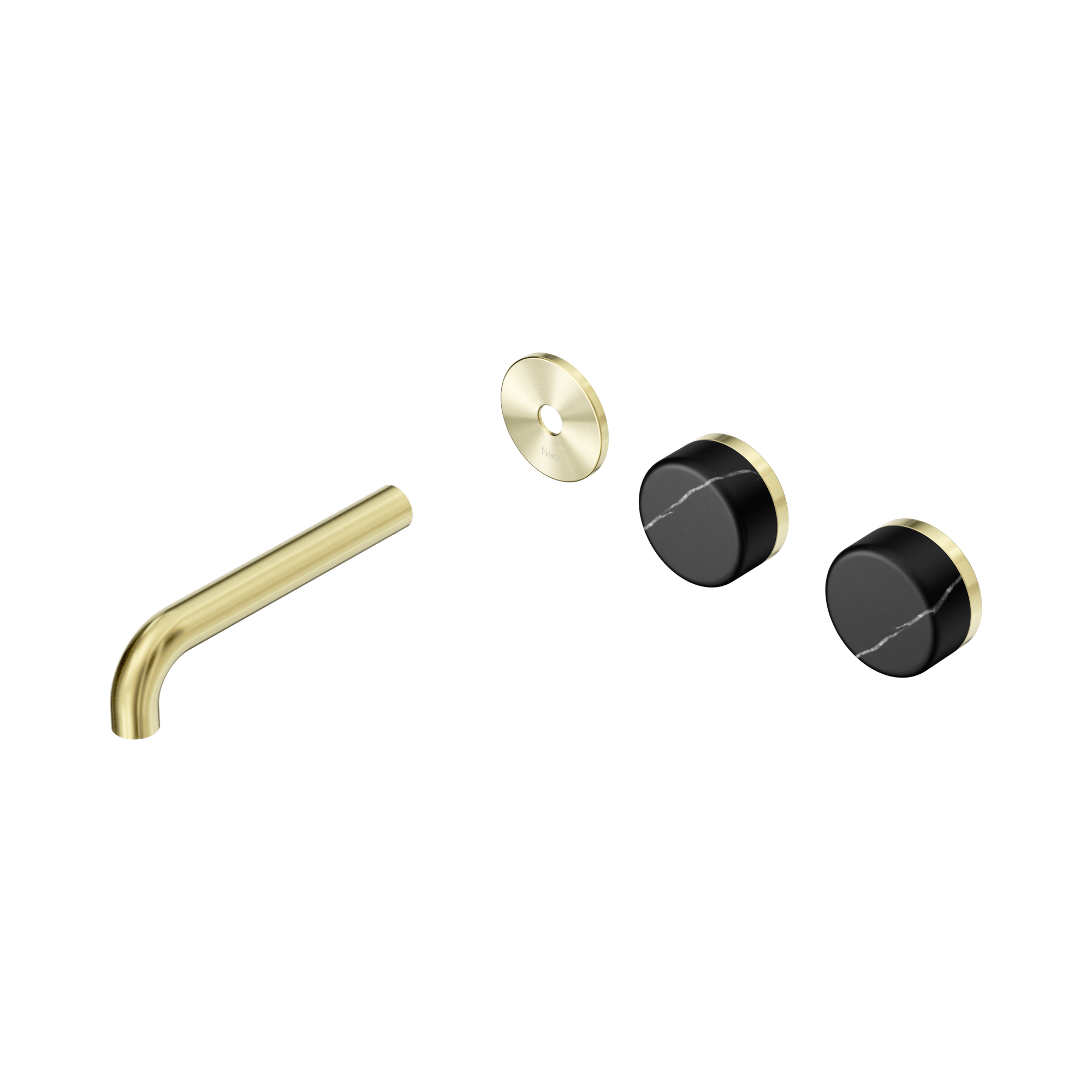 24 D113 BG Serenity Wall Basin Set 160mm Offset spout With Marquina Black Handle Trim Kit Only Brushed Gold image 1