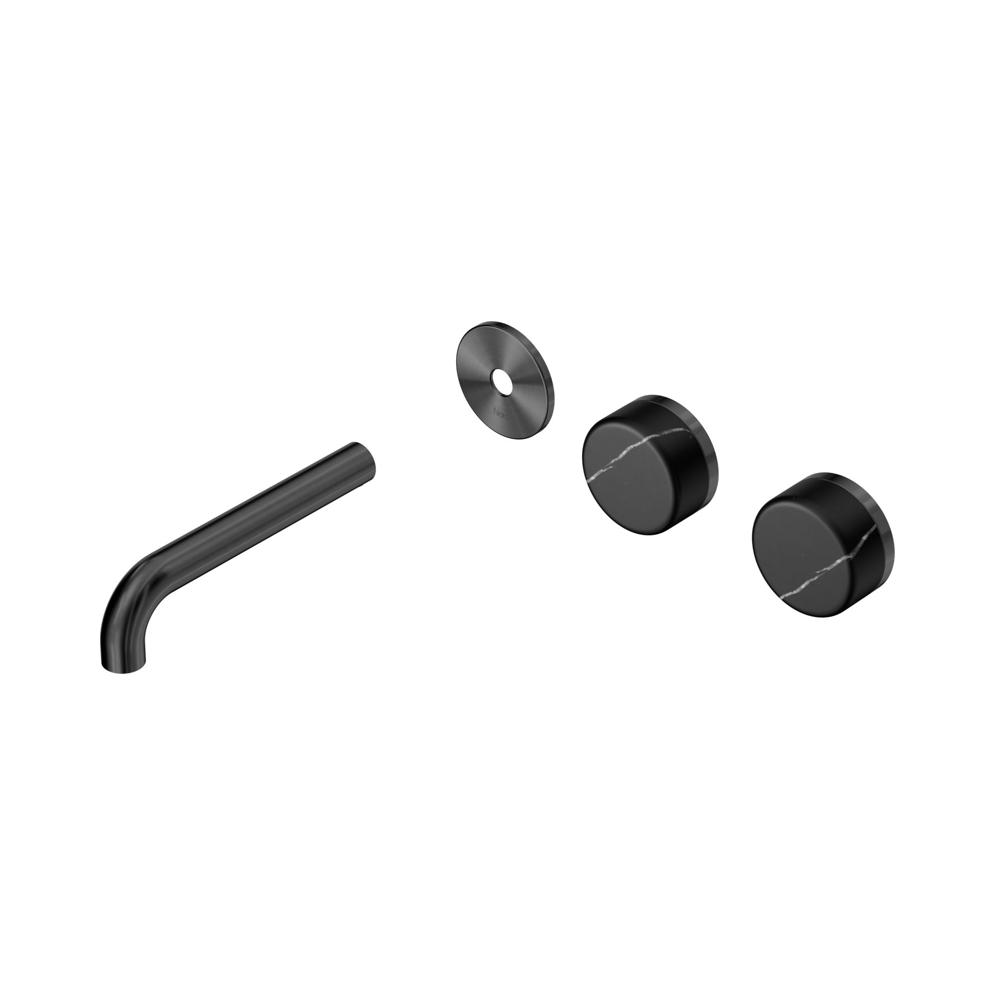 24 D113 GM Serenity Wall Basin Set 160mm Offset spout With Marquina Black Handle Trim Kit Only Gun Metal image 1