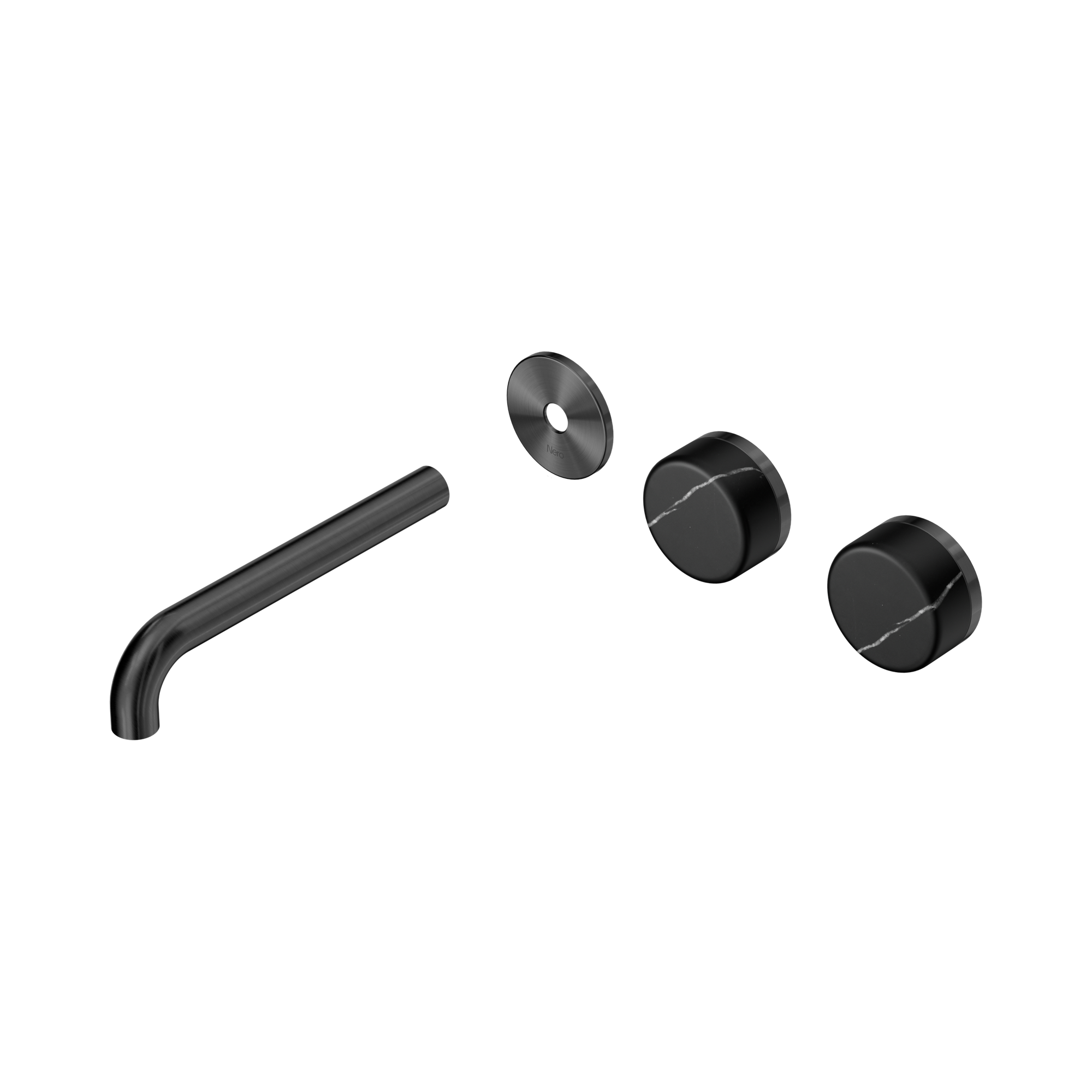 24 D114 GM Serenity Wall Basin Set 185mm Offset spout With Marquina Black Handle Trim Kit Only Gun Metal image 1