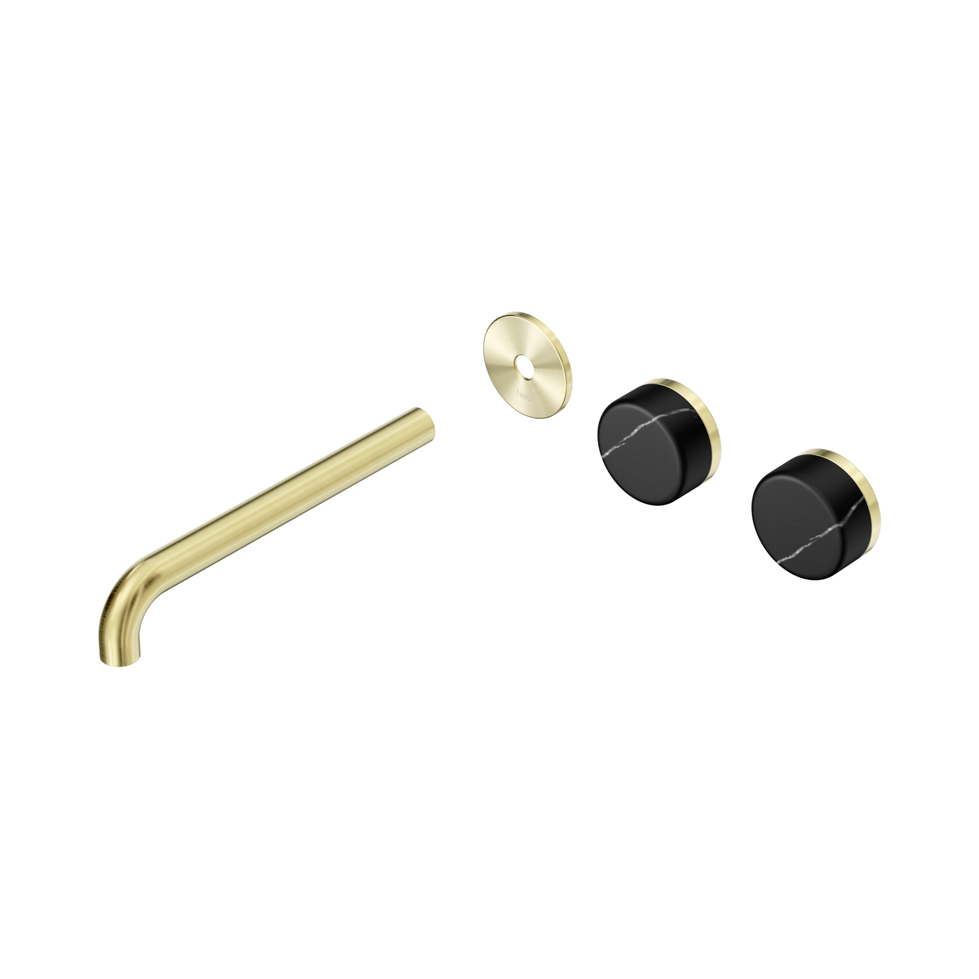 24 D115 BG Serenity Wall Basin Set 220mm Offset spout With Marquina Black Handle Trim Kit Only Brushed Gold image 1