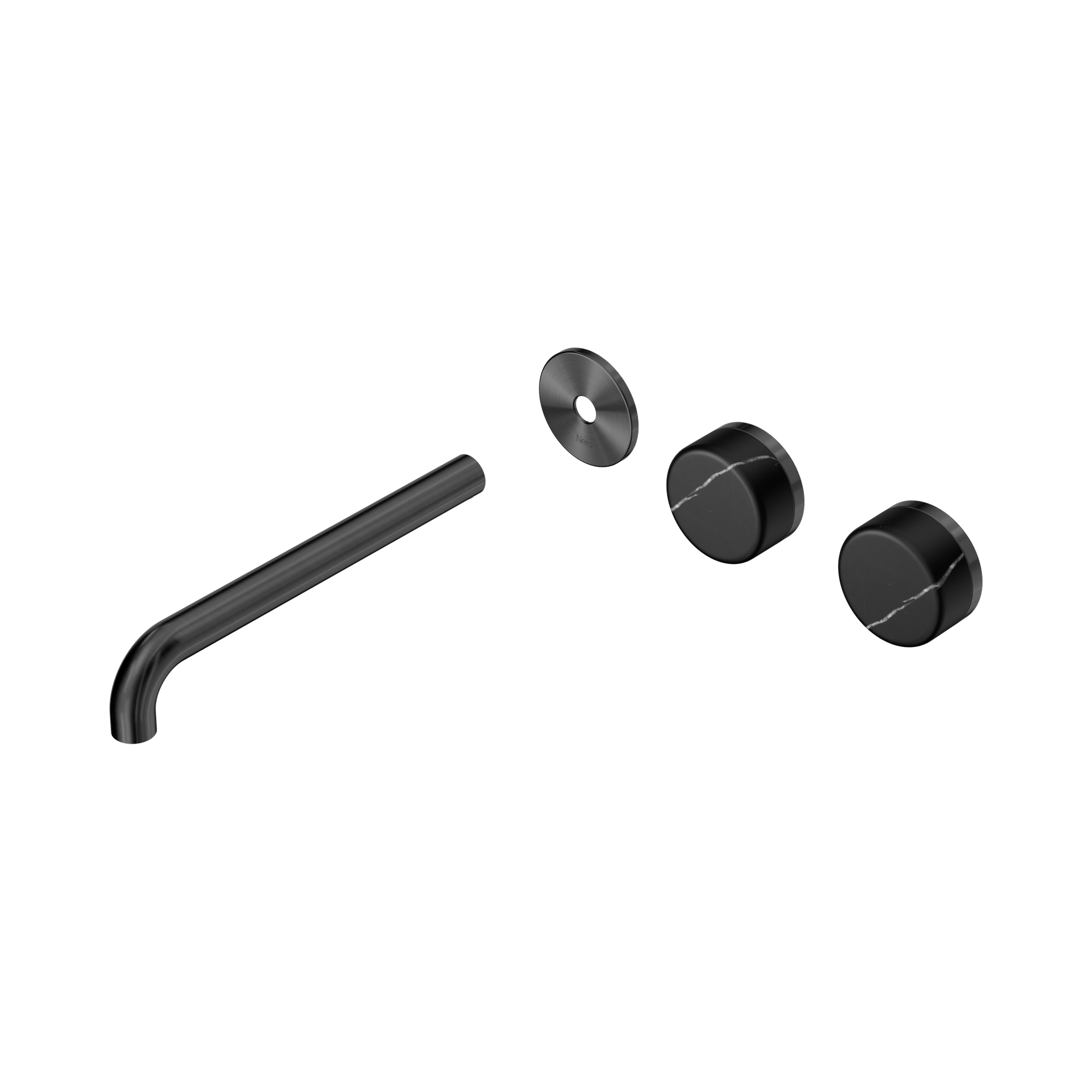 24 D115 GM Serenity Wall Basin Set 220mm Offset spout With Marquina Black Handle Trim Kit Only Gun Metal image 1