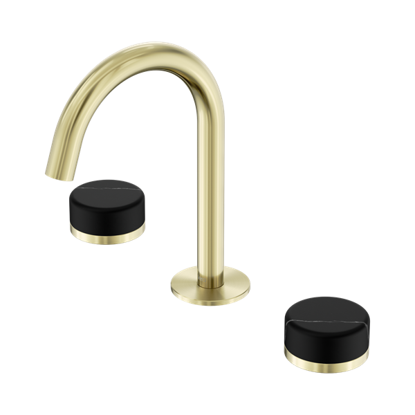 24 D117 BG Serenity Basin Set Arc Spout With Marquina Black Handle Brushed Gold Thumb
