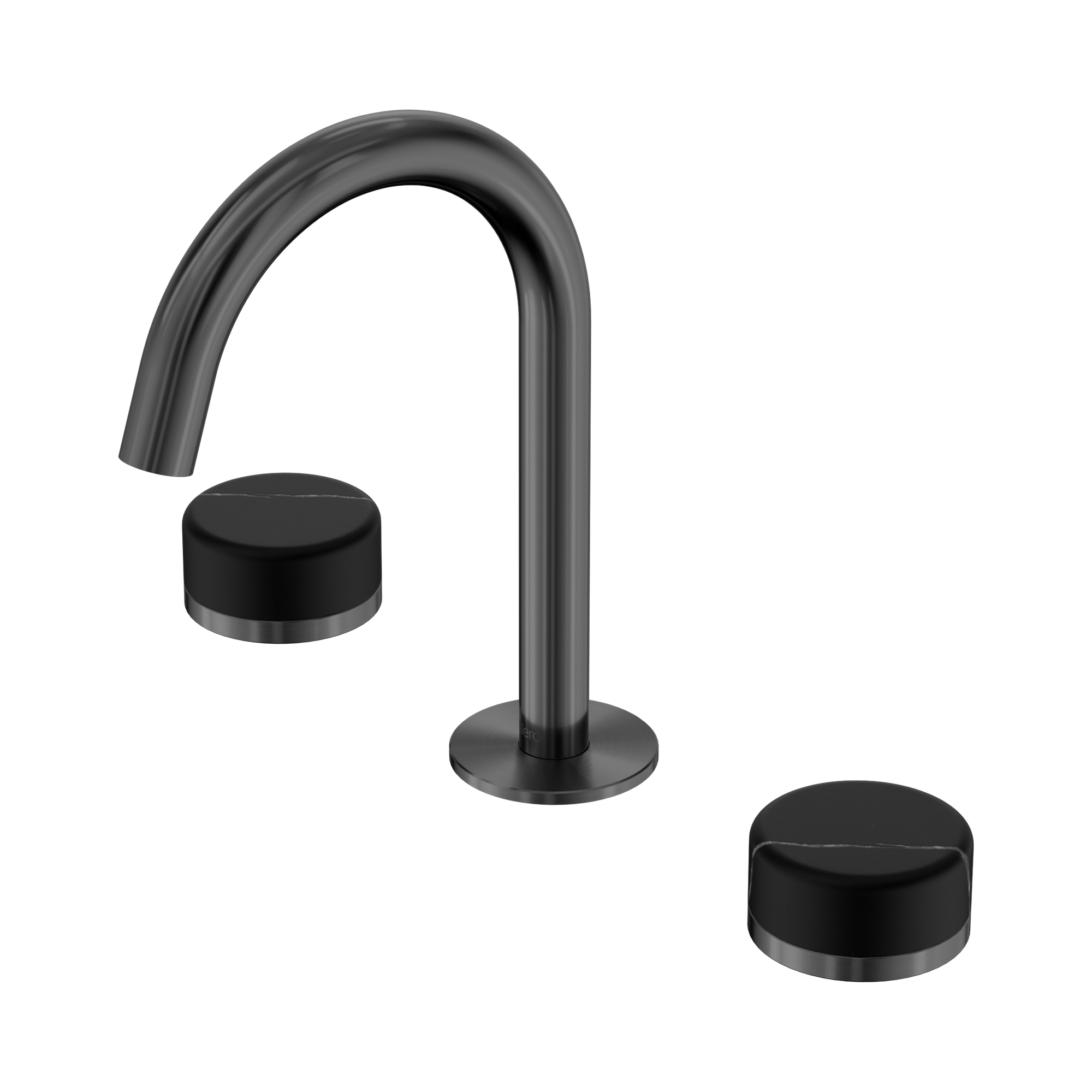 24 D117 GM Serenity Basin Set Arc Spout With Marquina Black Handle Gun Metal image 1